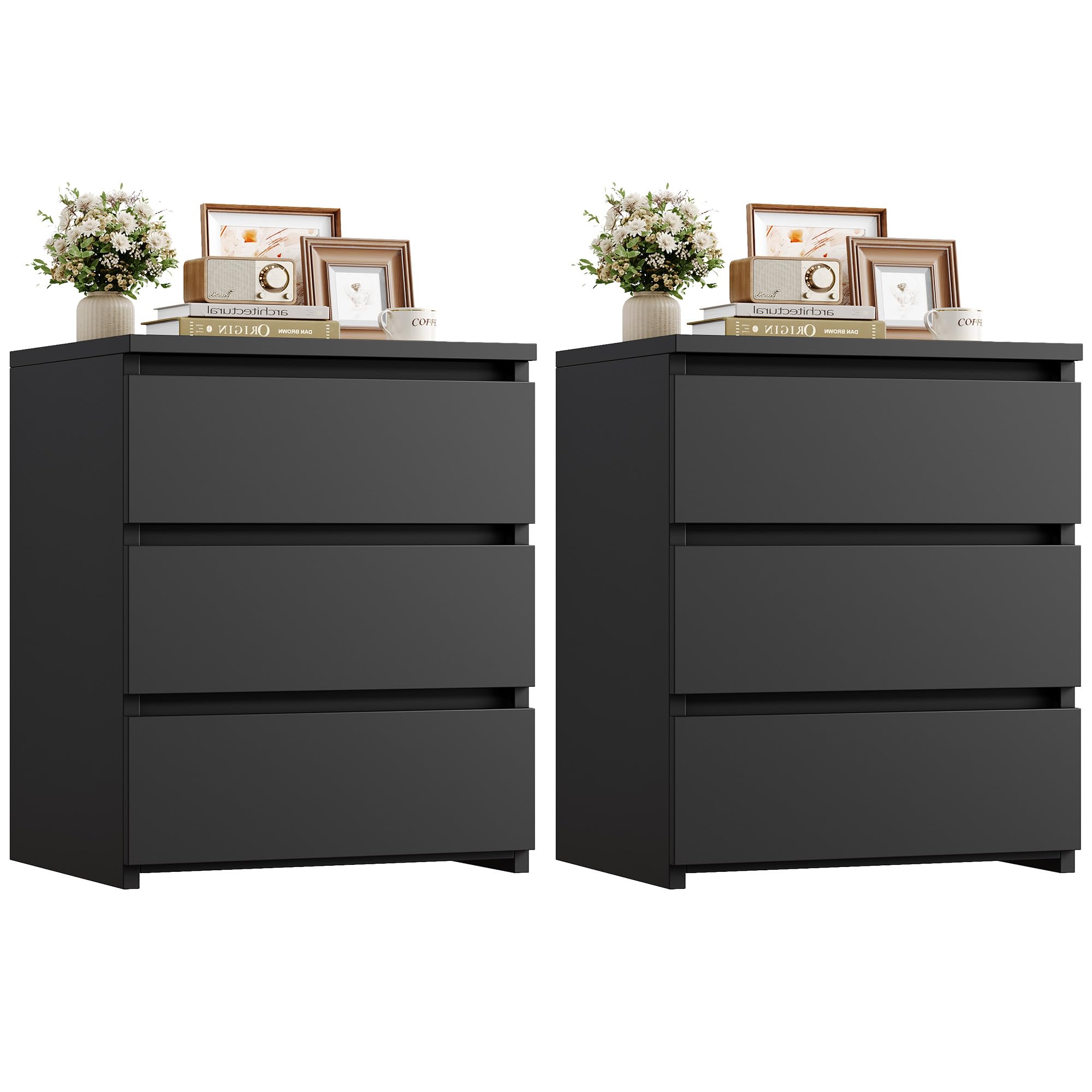 Zestaw, czarny Nightstands, 2 z 3 szuflady