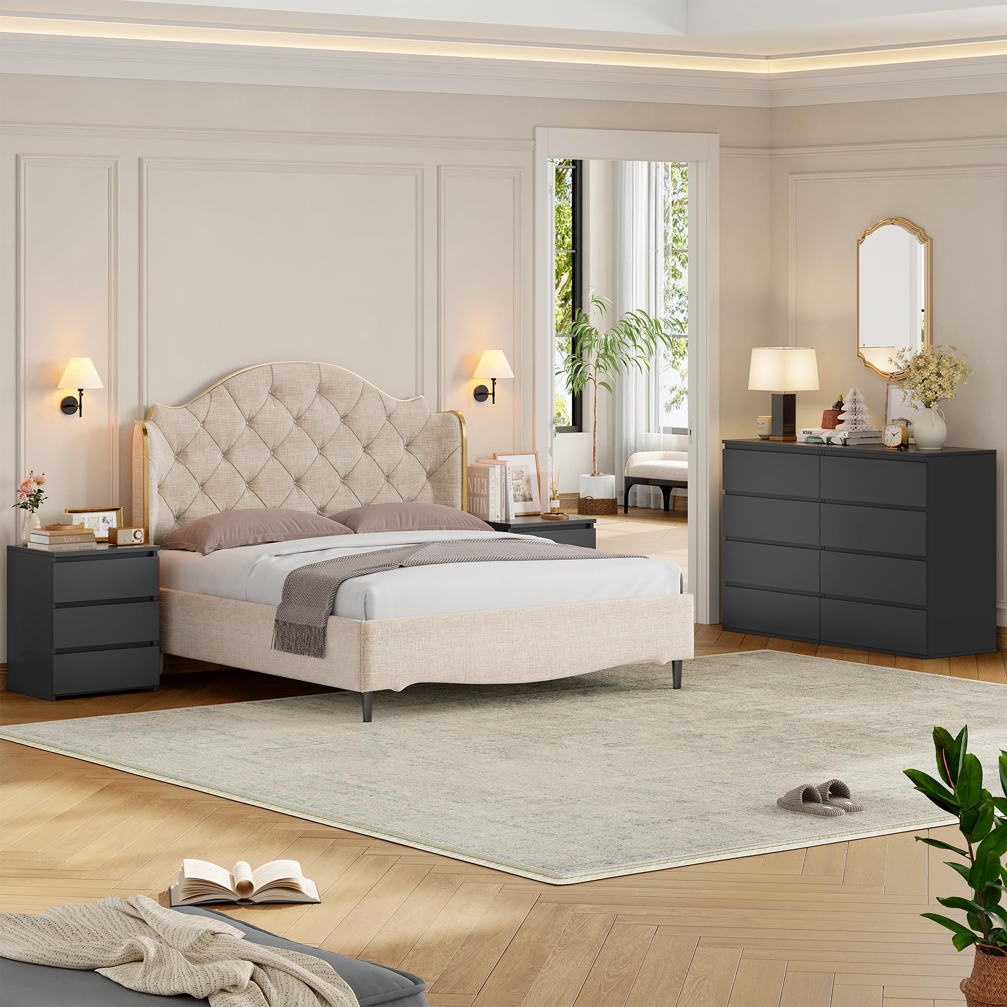 Zestaw, czarny Nightstands, 2 z 3 szuflady