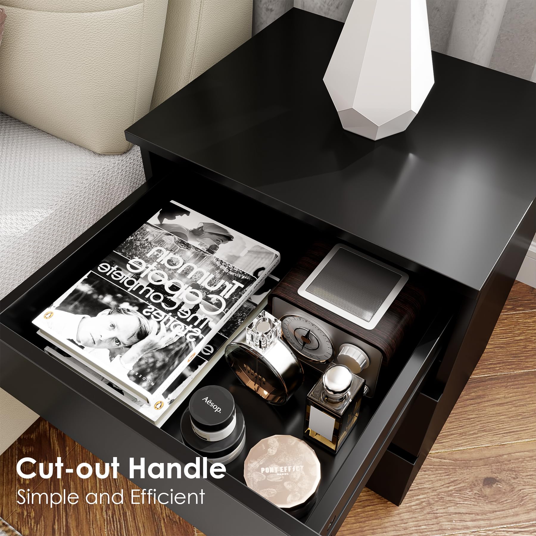 Zestaw, czarny Nightstands, 2 z 3 szuflady
