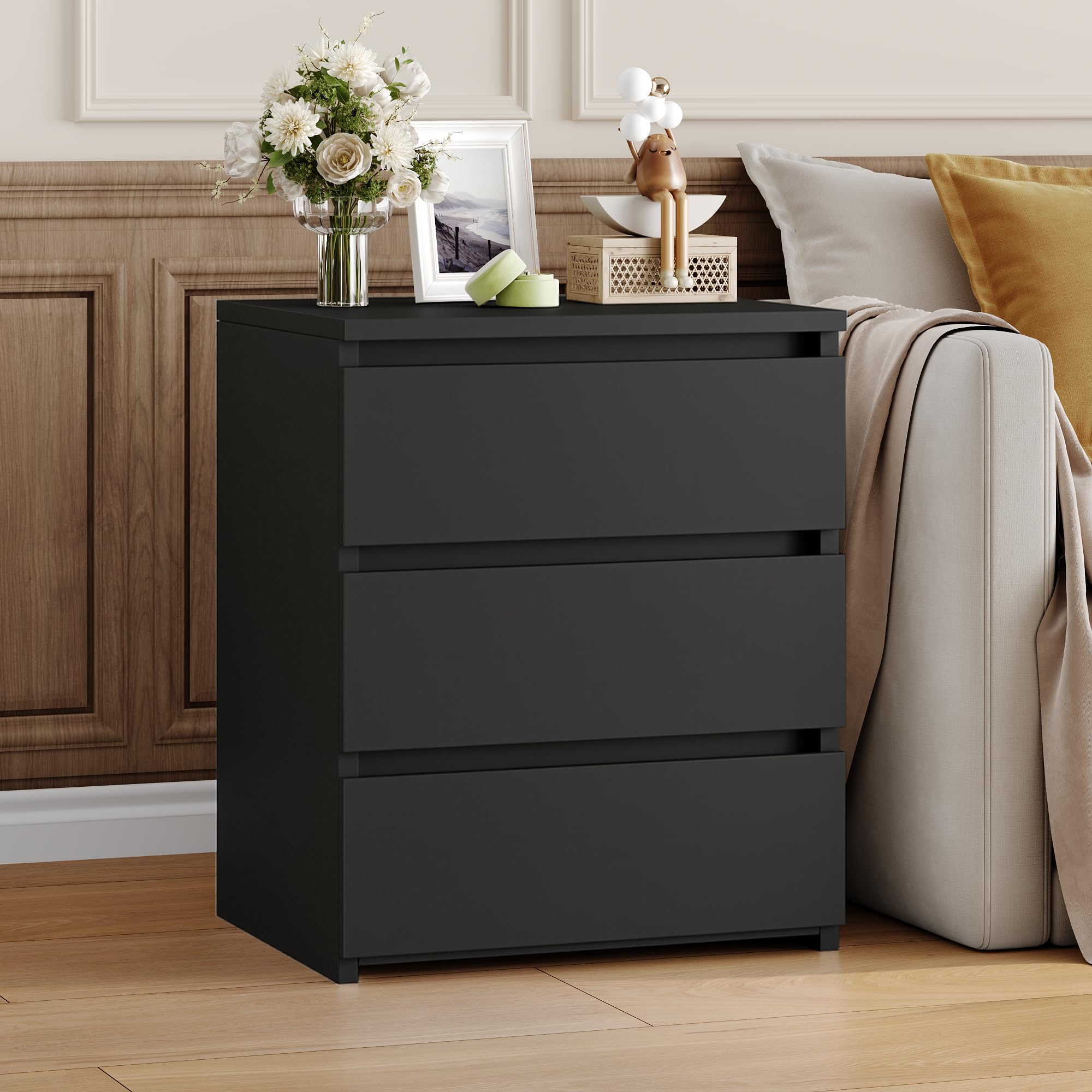 Zestaw, czarny Nightstands, 2 z 3 szuflady
