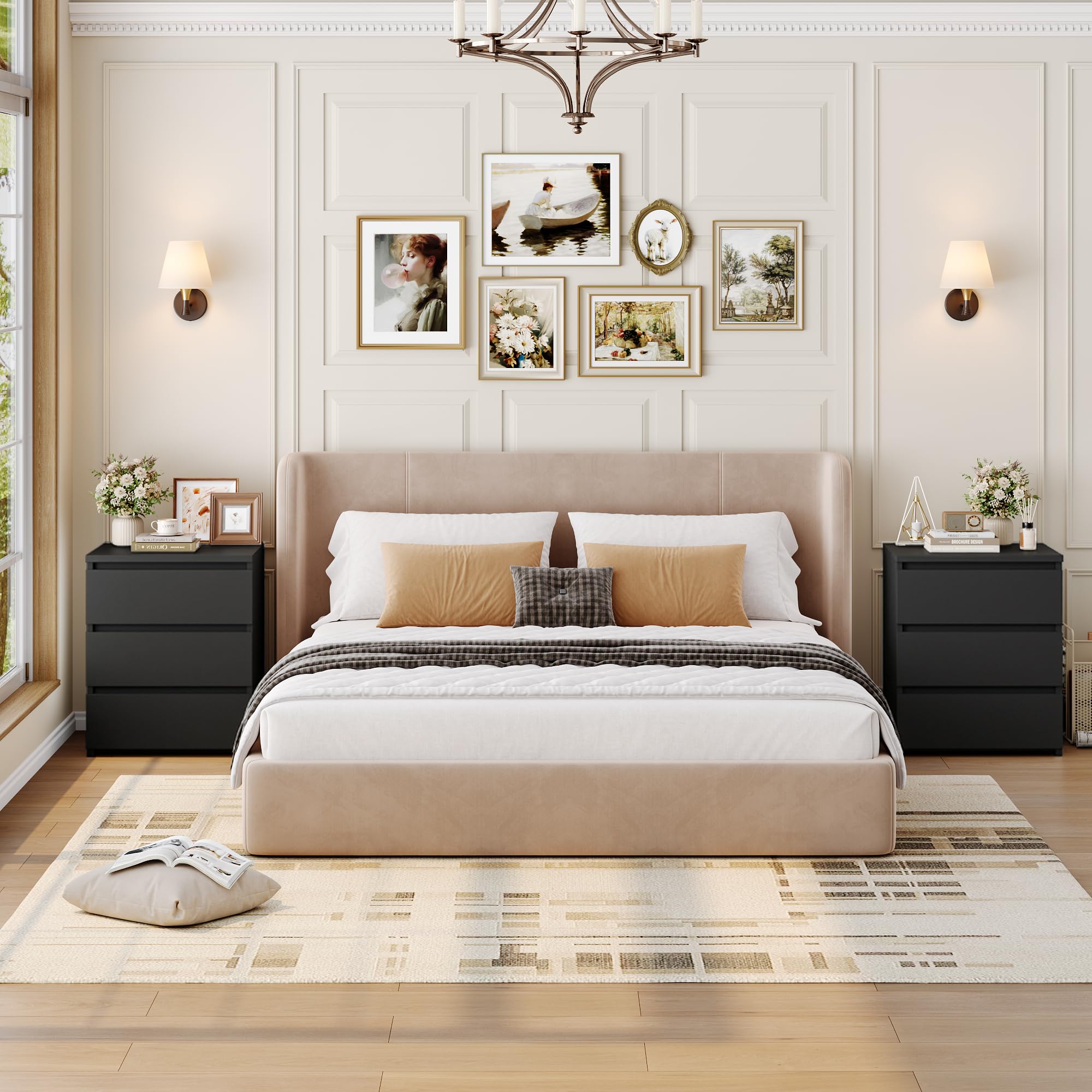 Zestaw, czarny Nightstands, 2 z 3 szuflady