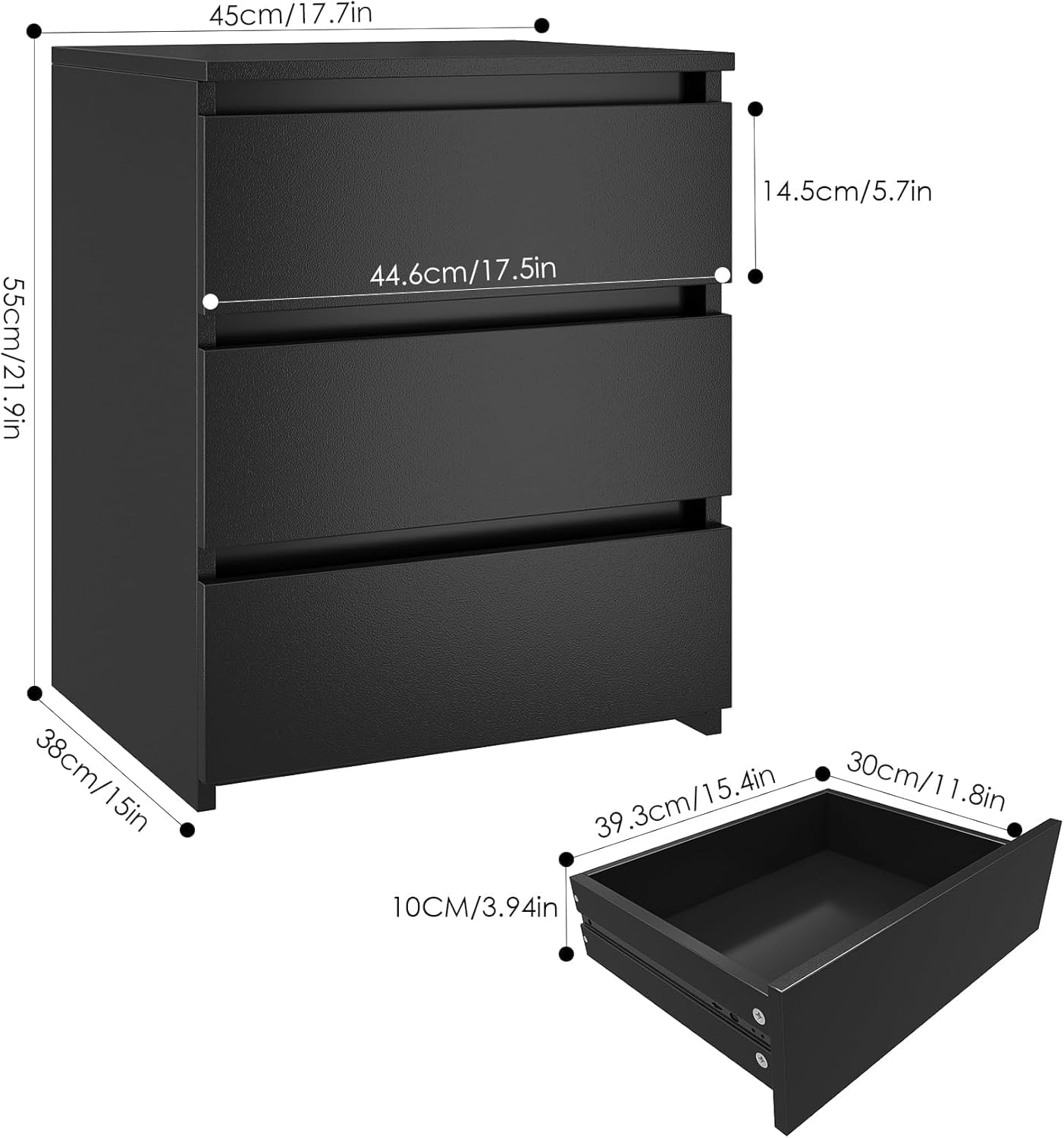 Zestaw, czarny Nightstands, 2 z 3 szuflady
