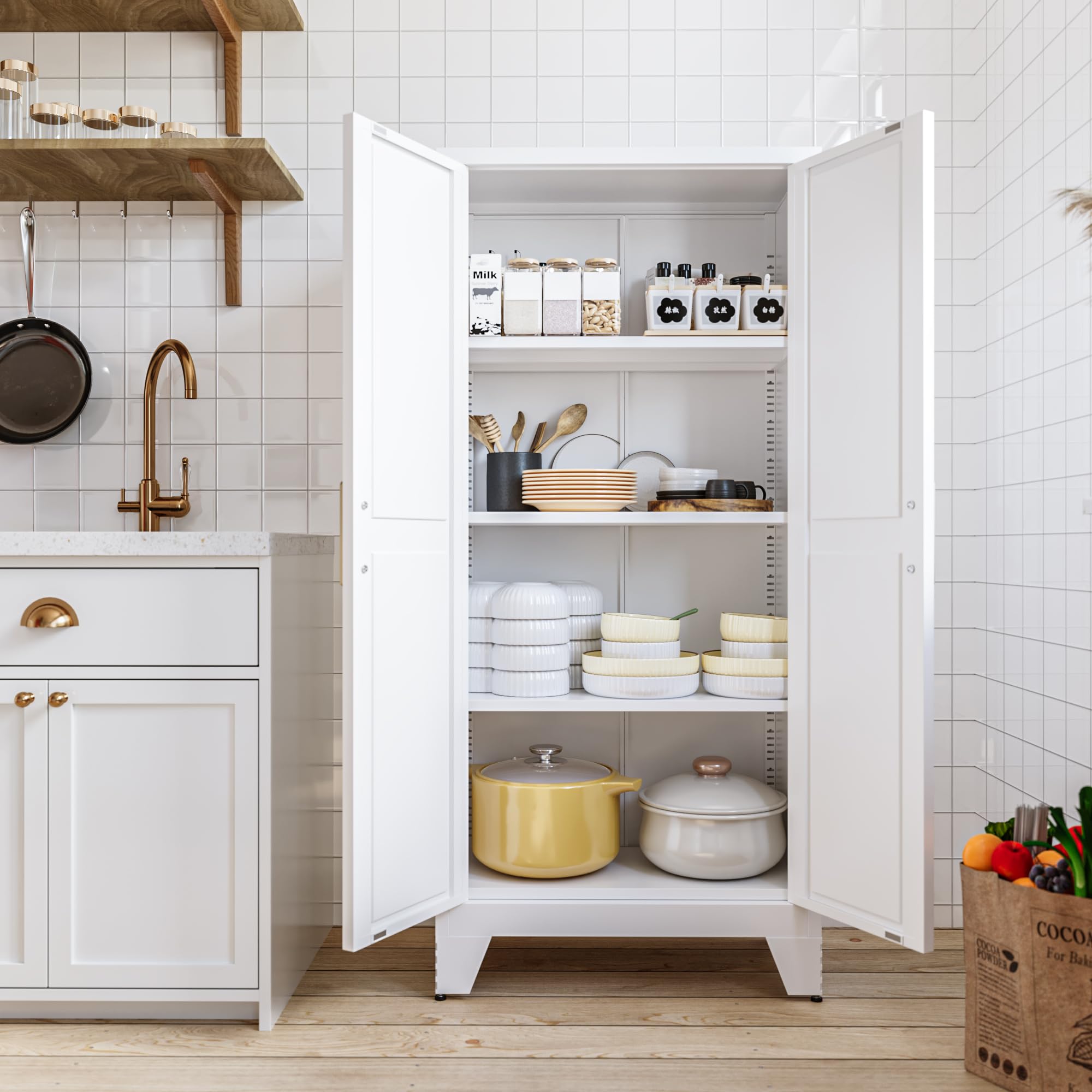 1787578217_andtfXOx Biały Farmhouse kuchenny Pantry szafka z Barn Doors