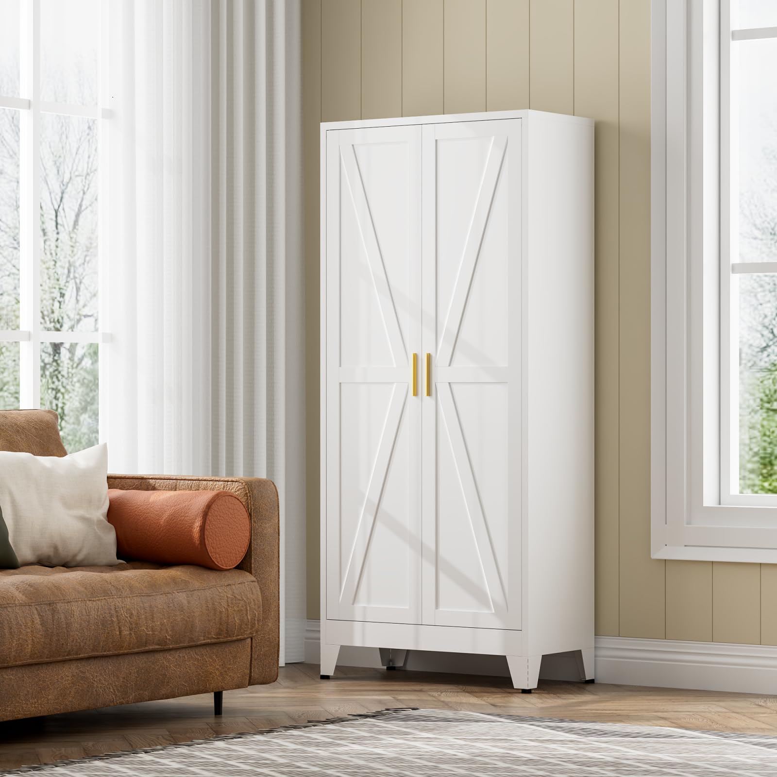 1787578229_hBayennL Biały Farmhouse kuchenny Pantry szafka z Barn Doors