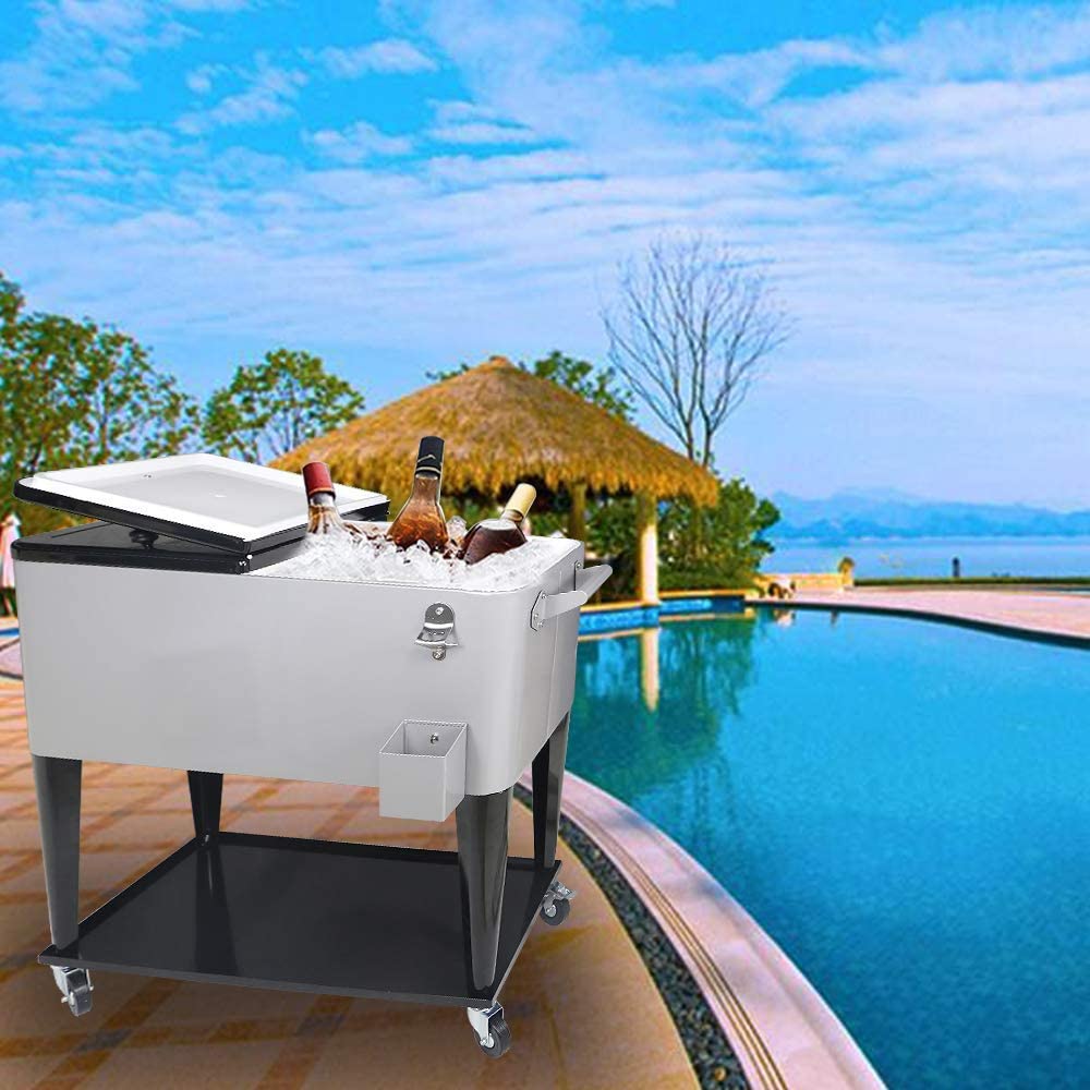 Rolling Cooler - 80 Quart, Cart for Outdoor Patio Deck Party - Portable Party Bar Cold Drink Beverage Cart