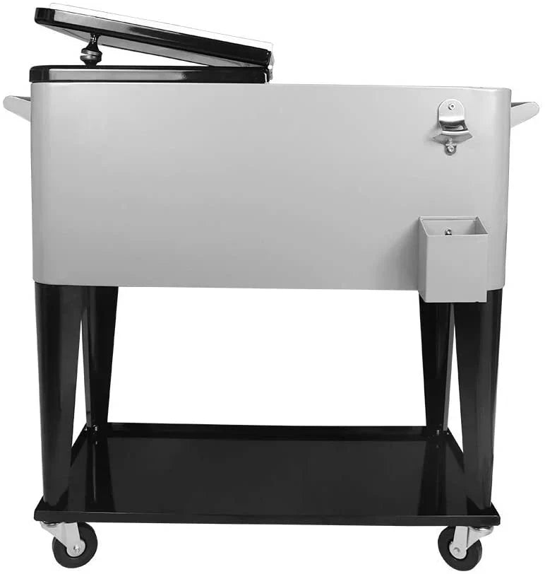 Rolling Cooler - 80 Quart, Cart for Outdoor Patio Deck Party - Portable Party Bar Cold Drink Beverage Cart