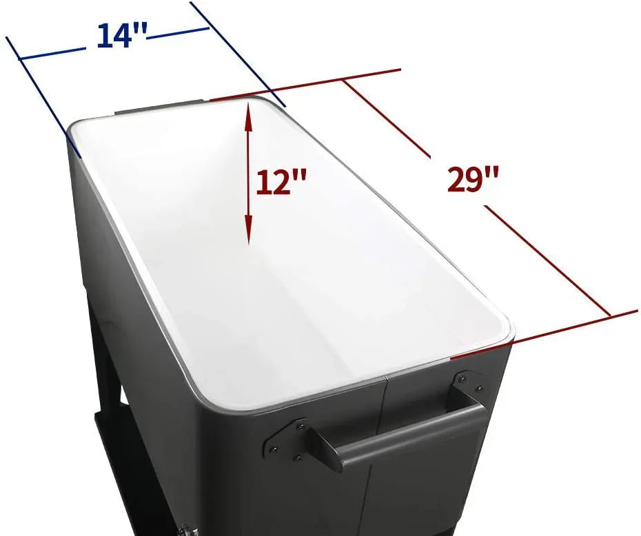 Rolling Cooler - 80 Quart, Cart for Outdoor Patio Deck Party - Portable Party Bar Cold Drink Beverage Cart
