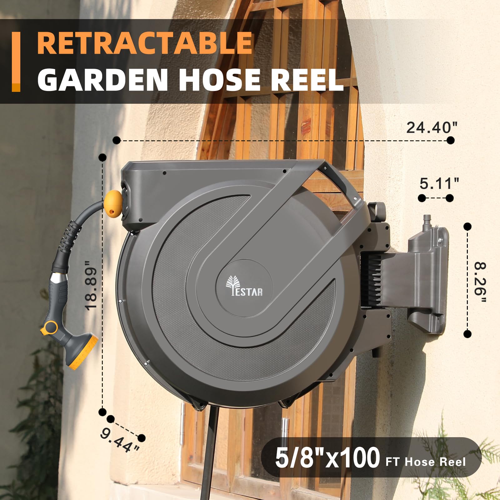 Ogrodowy wąż Reel, Retractable, 100ft z 10-Function Nozzle
