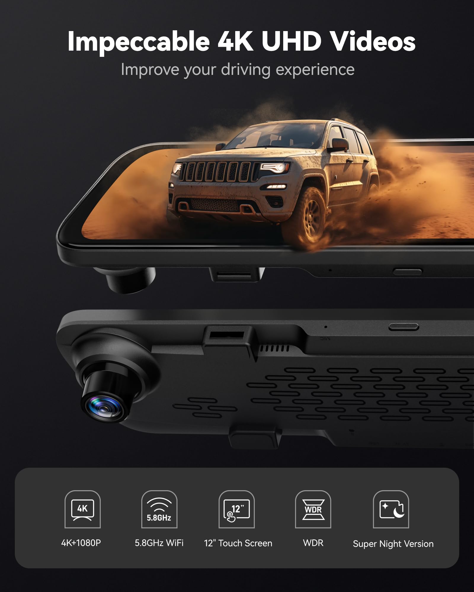 G840S 12 4K Mirror Dash kamera z podwójny Cameras