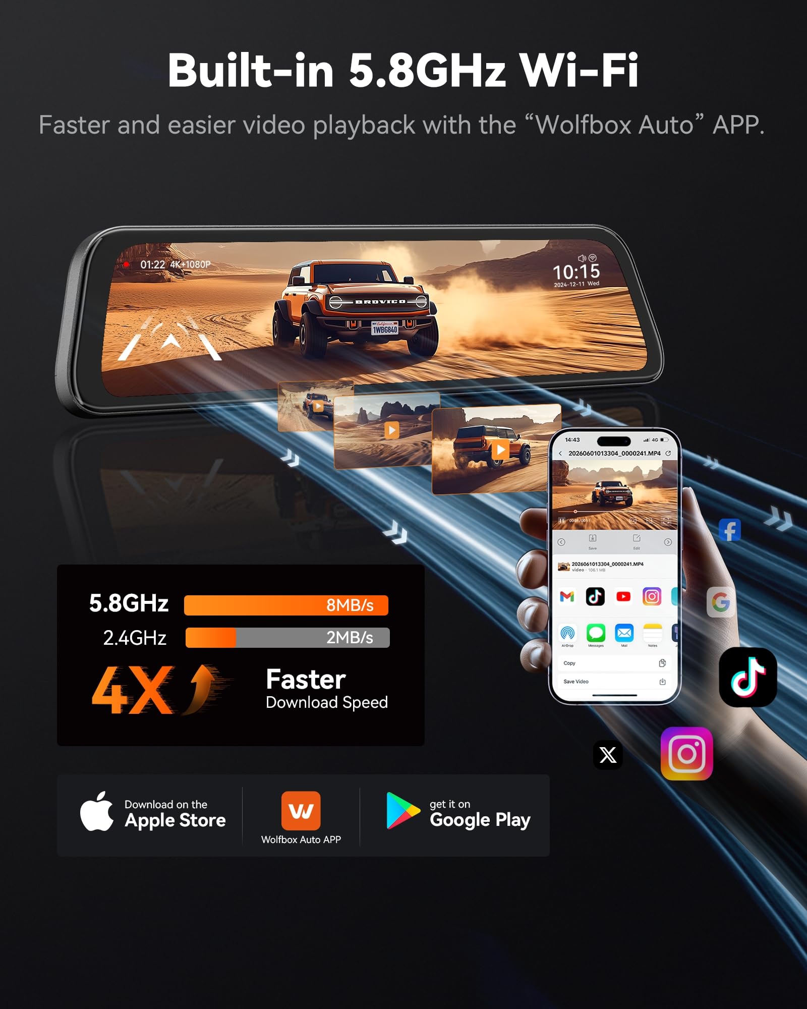 G840S 12 4K Mirror Dash kamera z podwójny Cameras