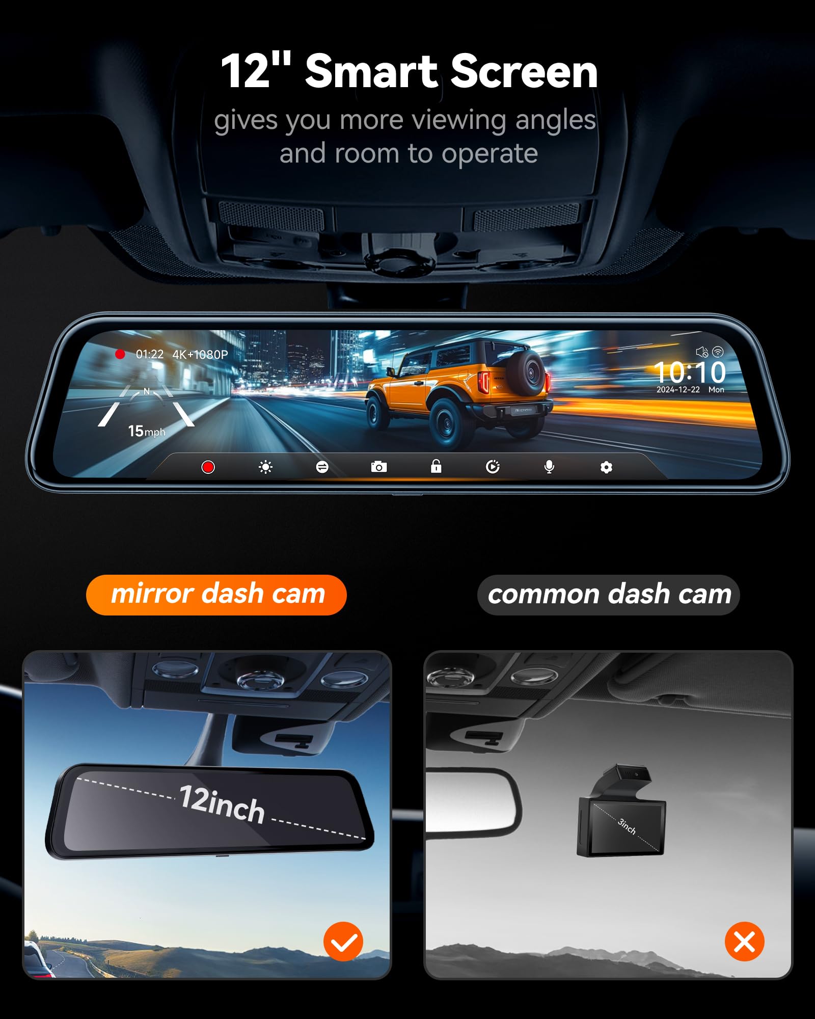 G840S 12 4K Mirror Dash kamera z podwójny Cameras