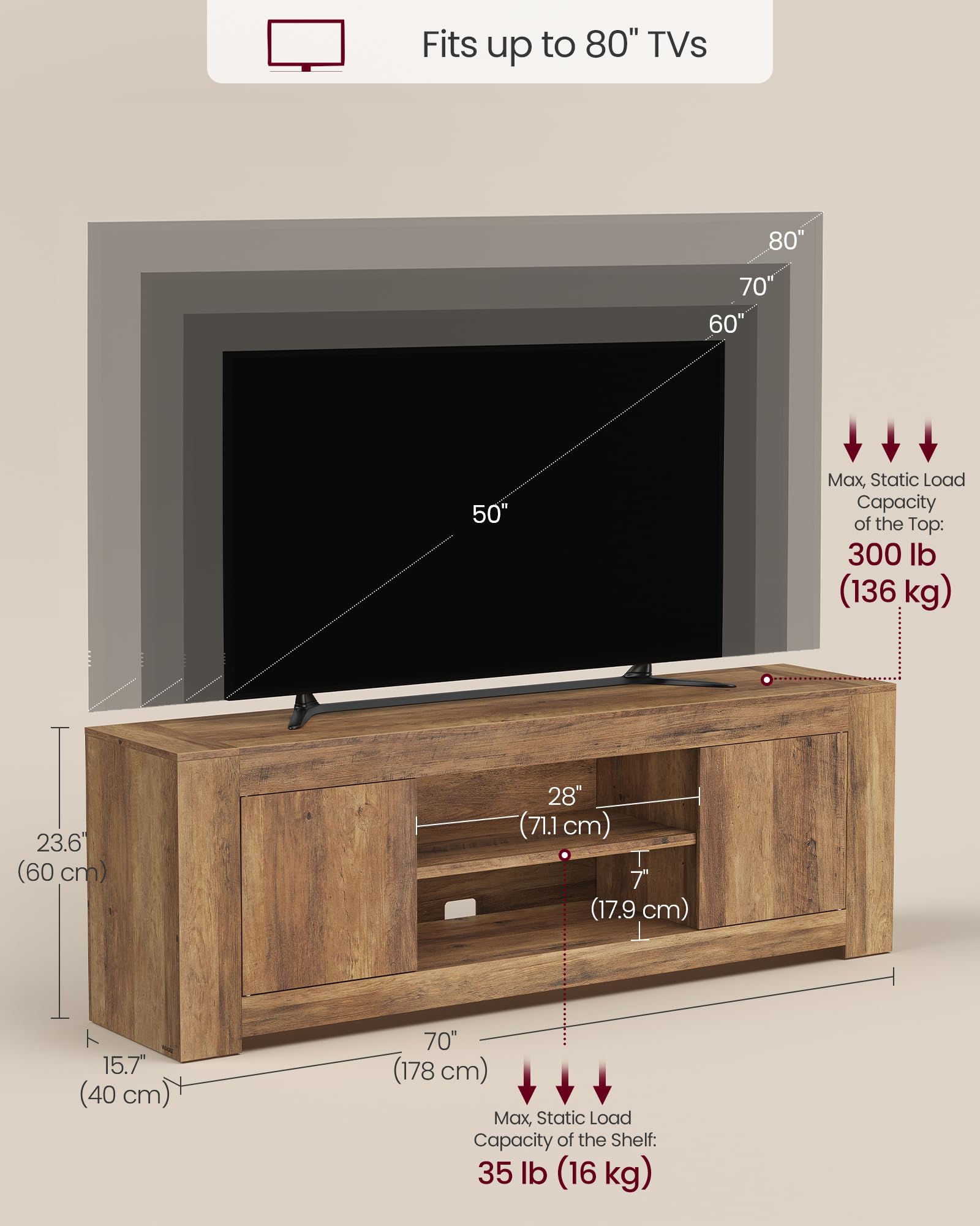 Farmhouse szafka RTV z magazynowy do 80 cali Tvs