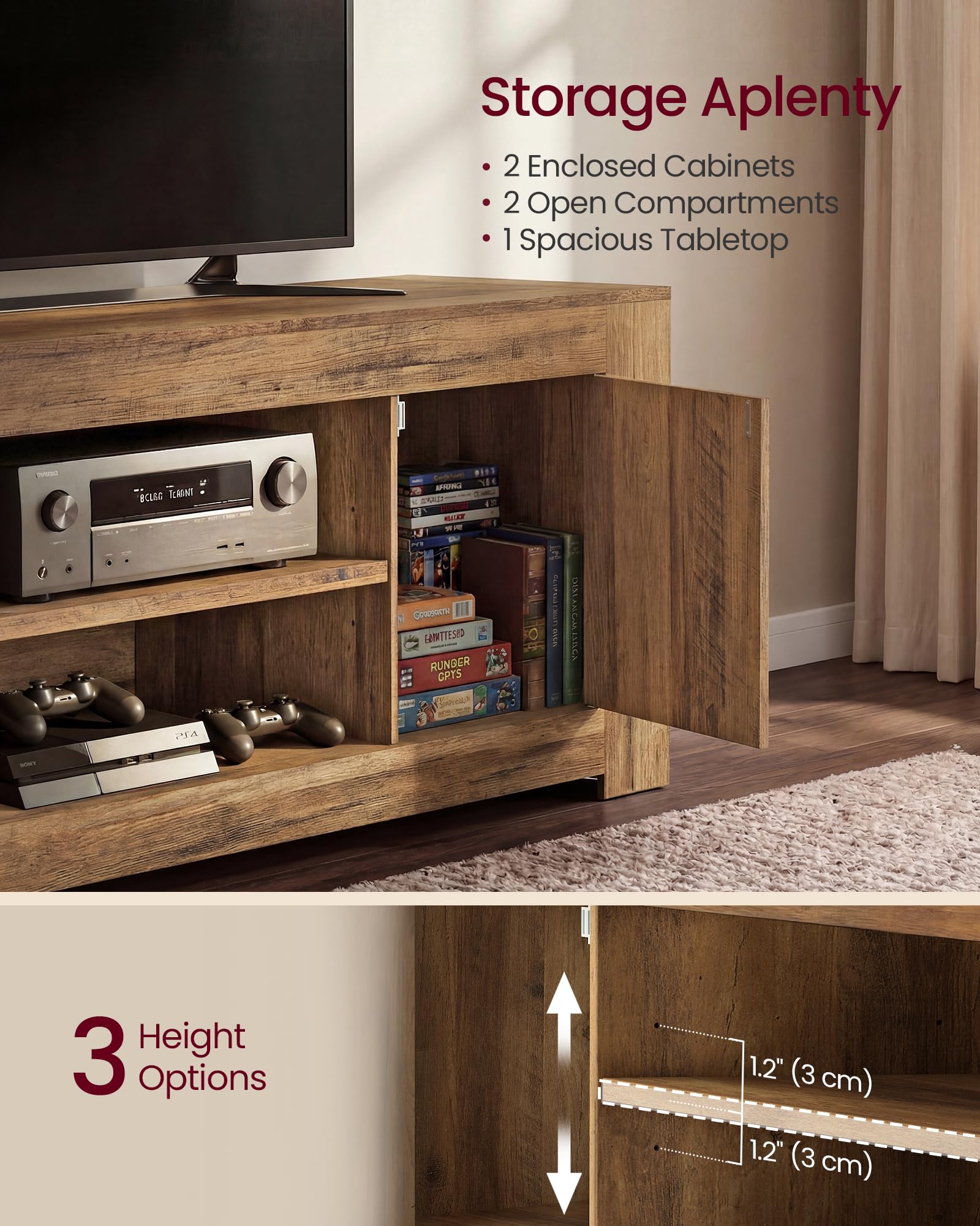 Farmhouse szafka RTV z magazynowy do 80 cali Tvs