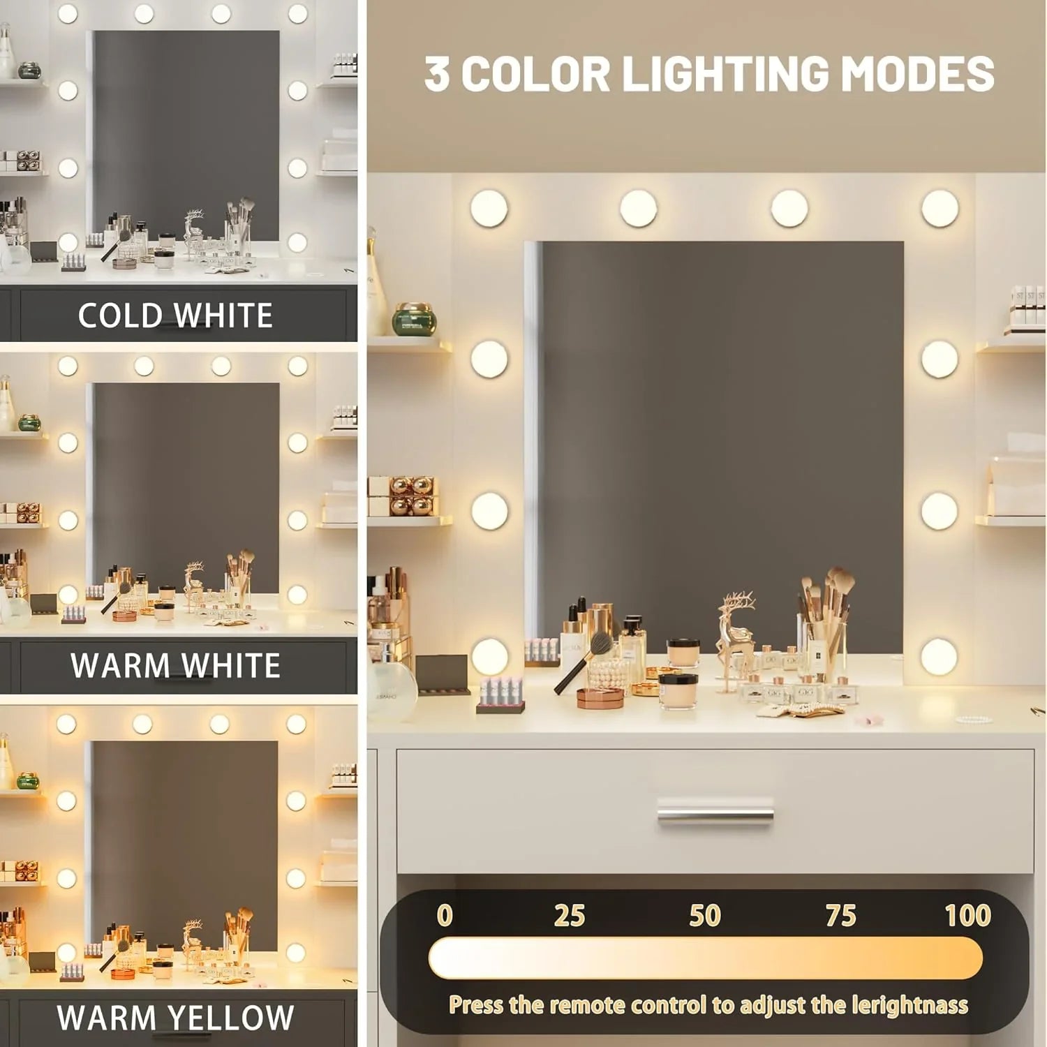 1787589424_c9A39ke7 Makeup Vanity biurko z Mirror, LED lampy, moc Outlet i 7 szuflady