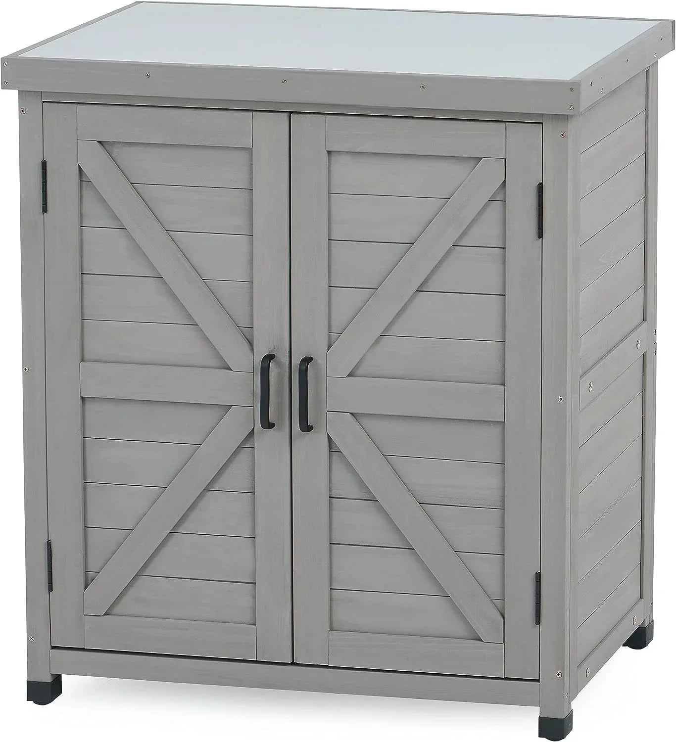 Storage Cabinet - Potting Bench with, and Metal Table Top for Outdoor Patio - Garden Furniture Wood Workstation