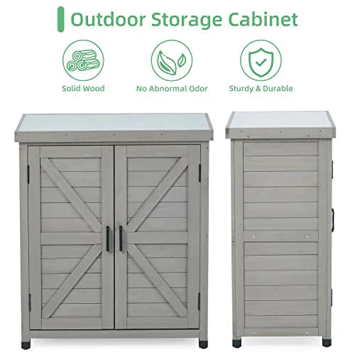 Storage Cabinet - Potting Bench with, and Metal Table Top for Outdoor Patio - Garden Furniture Wood Workstation