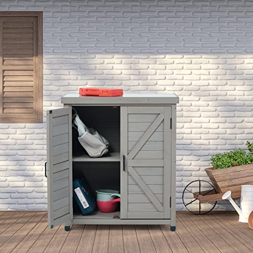 Storage Cabinet - Potting Bench with, and Metal Table Top for Outdoor Patio - Garden Furniture Wood Workstation