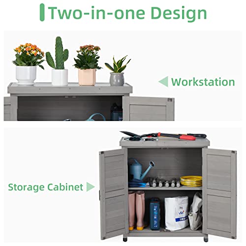Storage Cabinet - Potting Bench with, and Metal Table Top for Outdoor Patio - Garden Furniture Wood Workstation