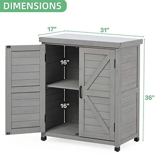 Storage Cabinet - Potting Bench with, and Metal Table Top for Outdoor Patio - Garden Furniture Wood Workstation