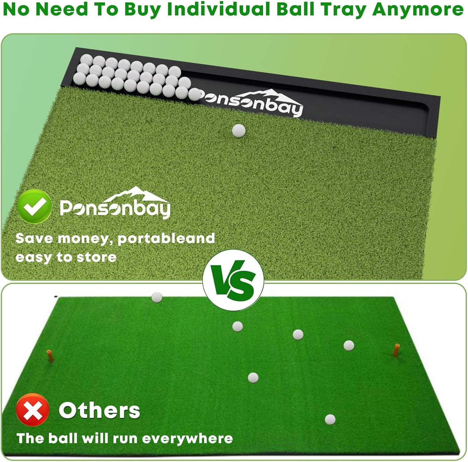Ponsonbay Integrated 5 X 4ft golf mata z Ball Tray z 3 Tee