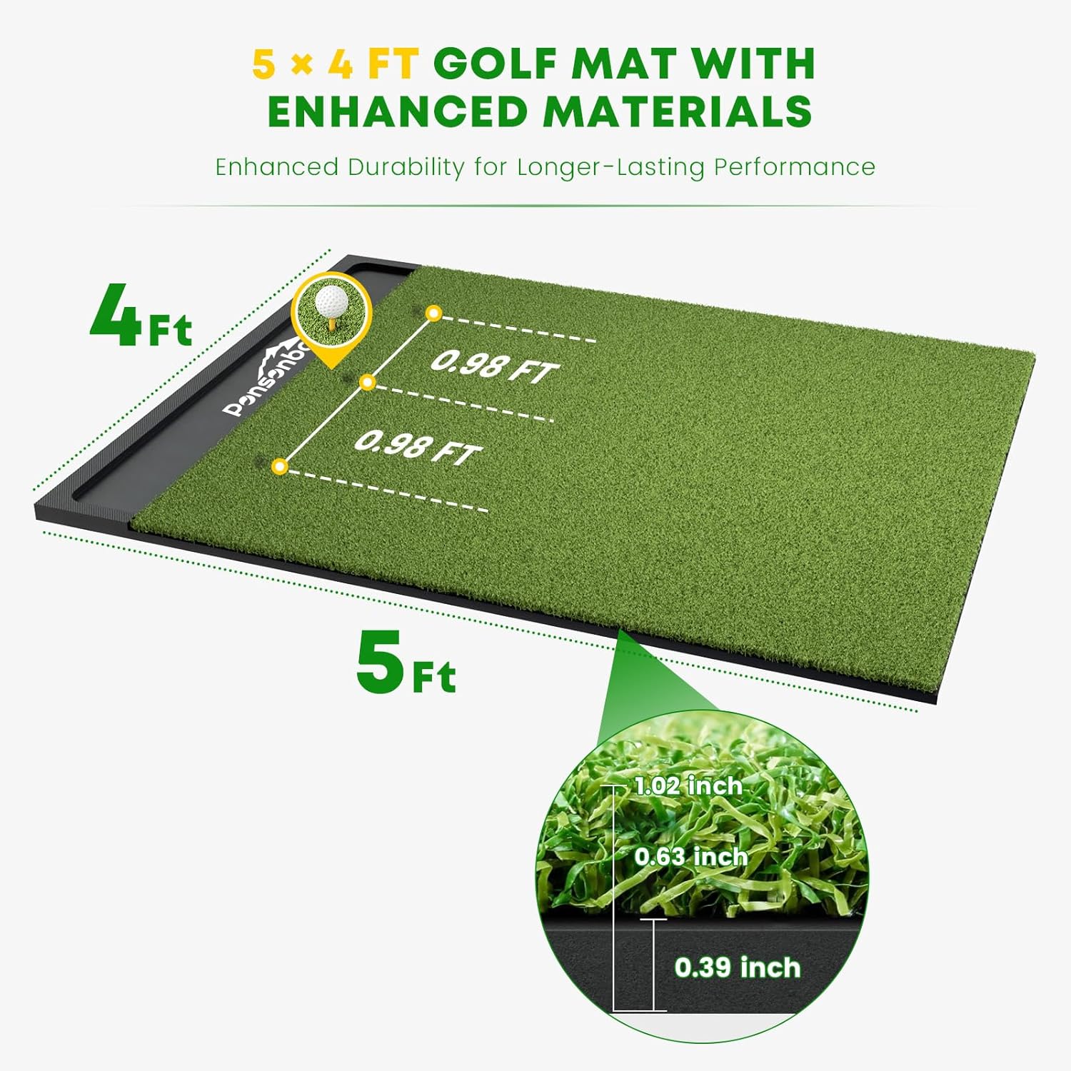 Ponsonbay Integrated 5 X 4ft golf mata z Ball Tray z 3 Tee