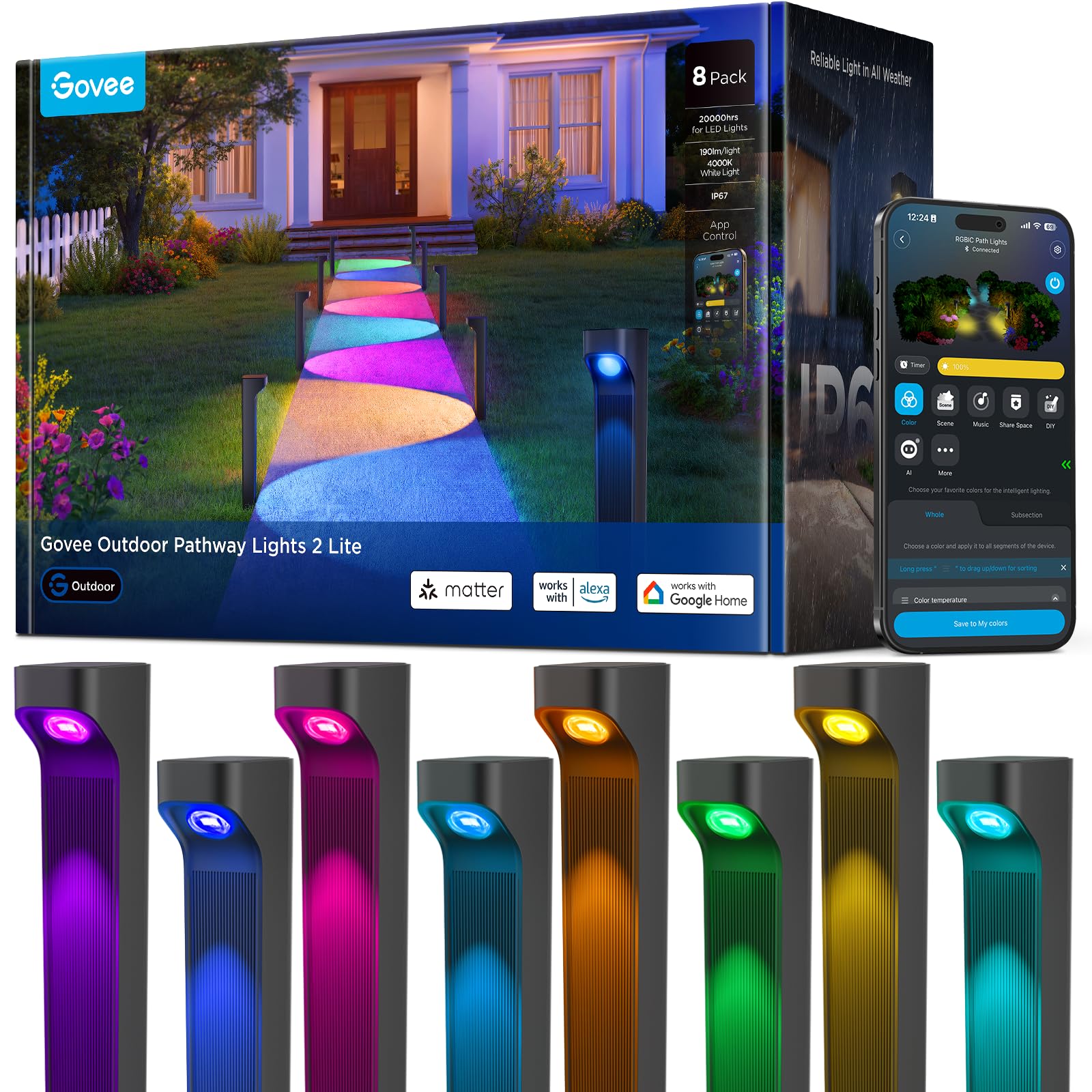 Zewnętrzny Pathway lampy 8 pakiet z 190 Lumens, IP67