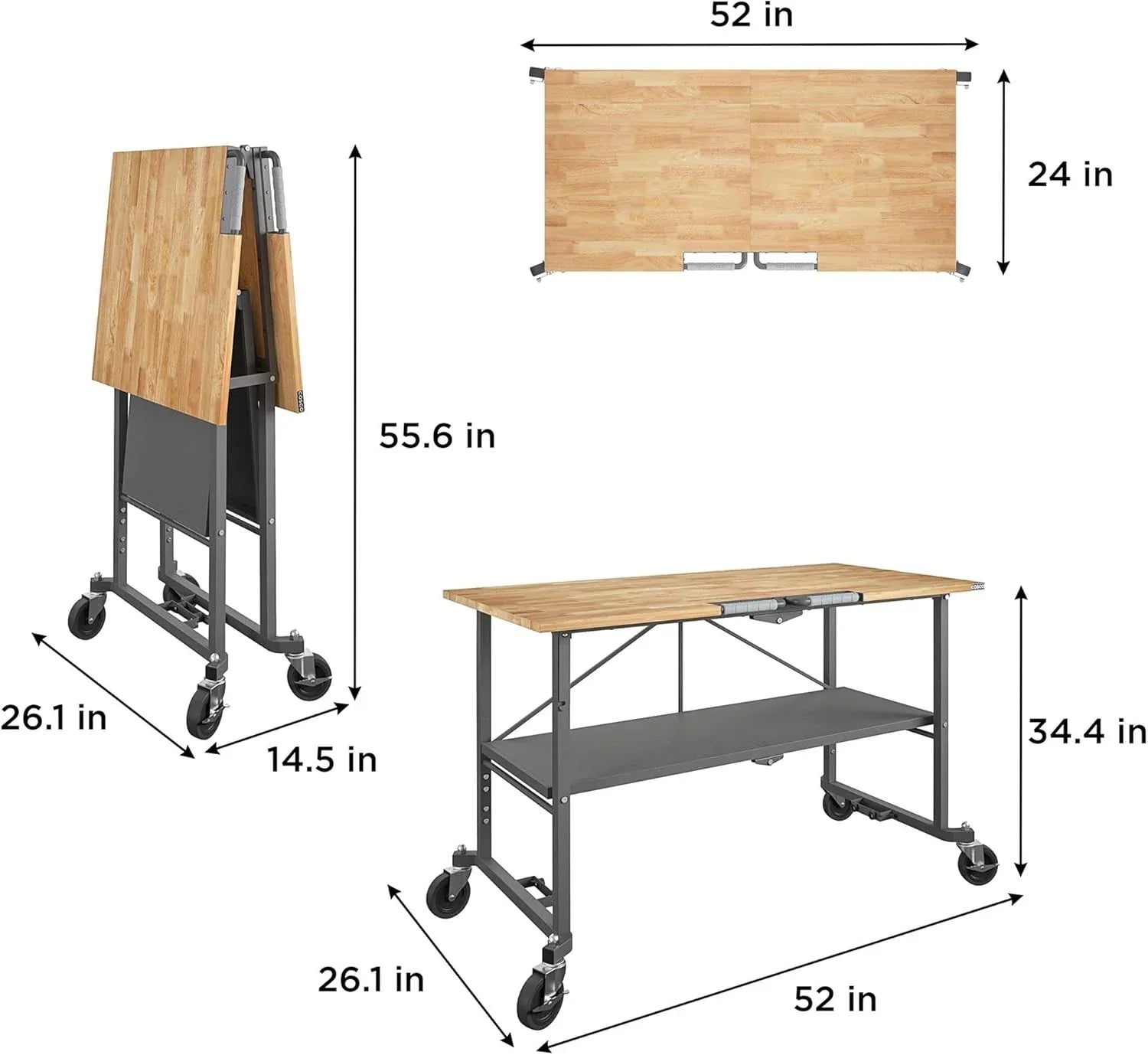 Smartfold Butcher Block Workbench, 700LB pojemność, szary