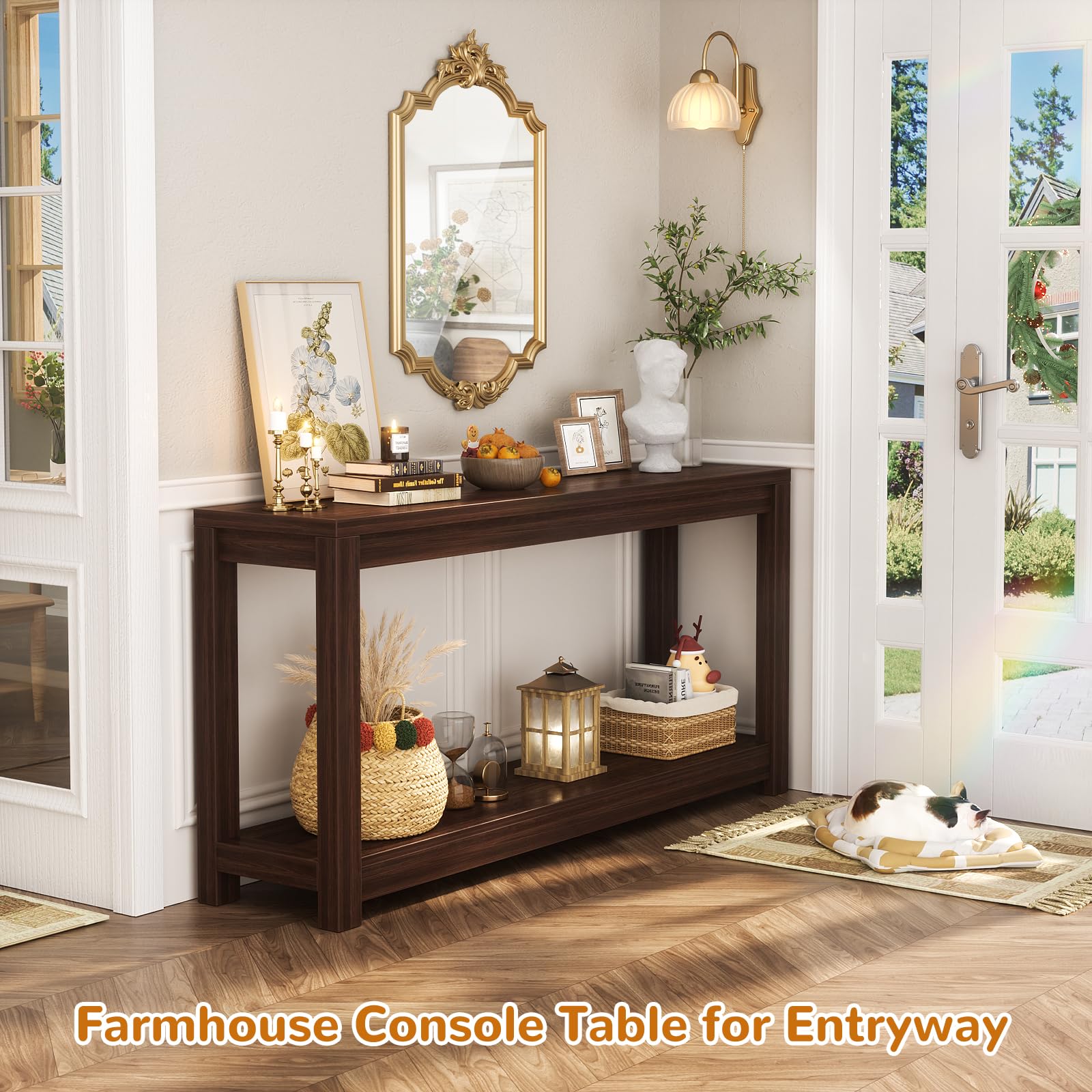 1787612378_FbMdhGes 47 Farmhouse drewno Console stol z magazynowy półki