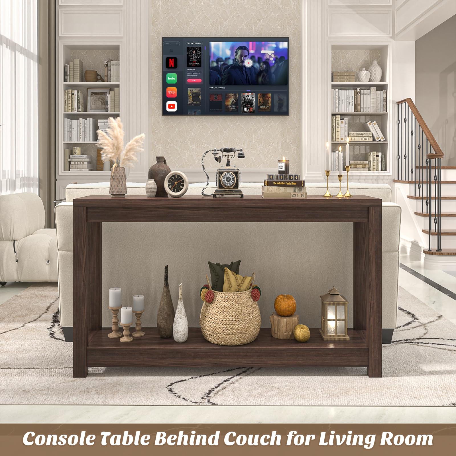 1787612394_1Ku569xW 47 Farmhouse drewno Console stol z magazynowy półki
