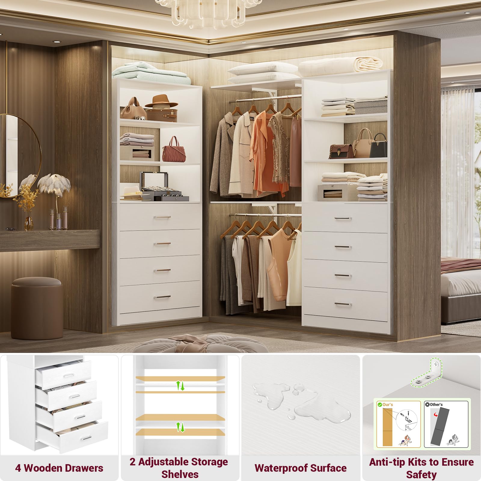 Organizer, drewno Closet, system z 4 szuflady