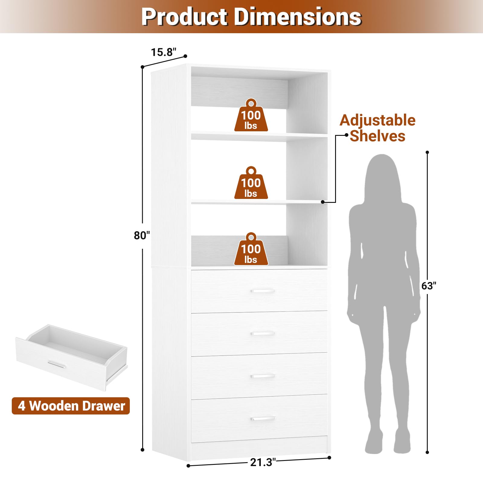 Organizer, drewno Closet, system z 4 szuflady