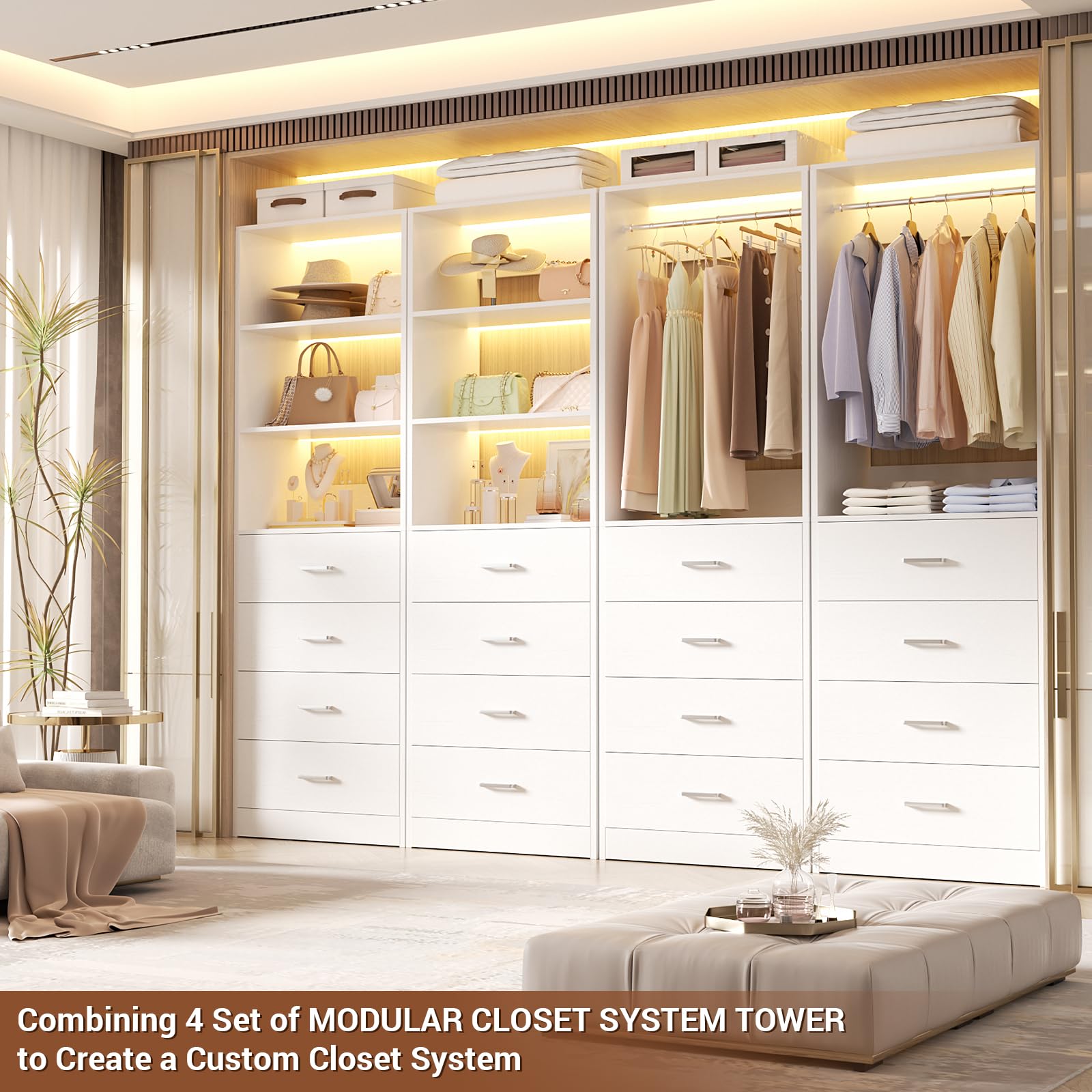 Organizer, drewno Closet, system z 4 szuflady