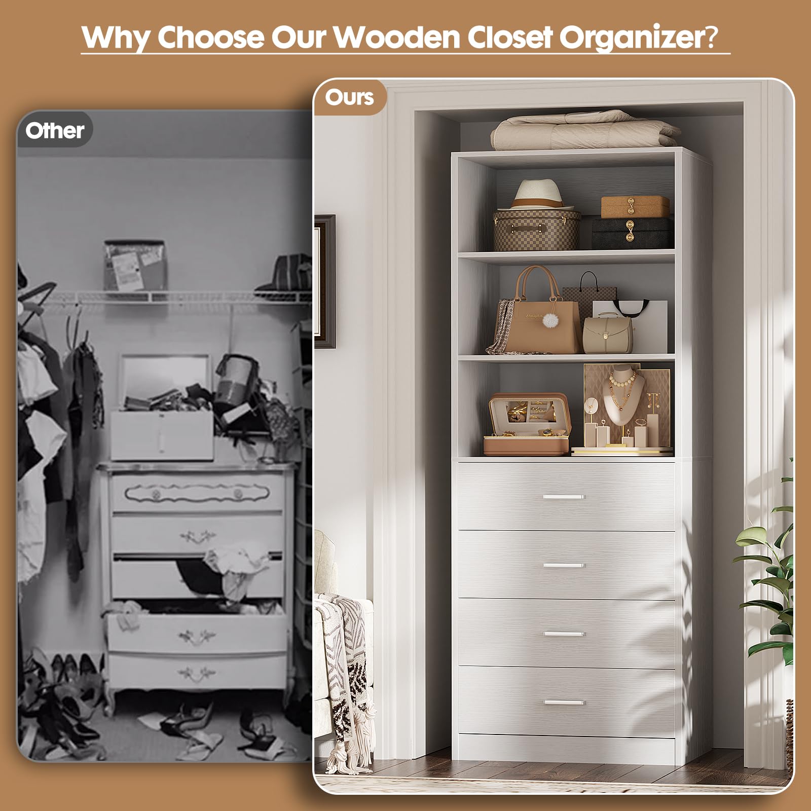 Organizer, drewno Closet, system z 4 szuflady