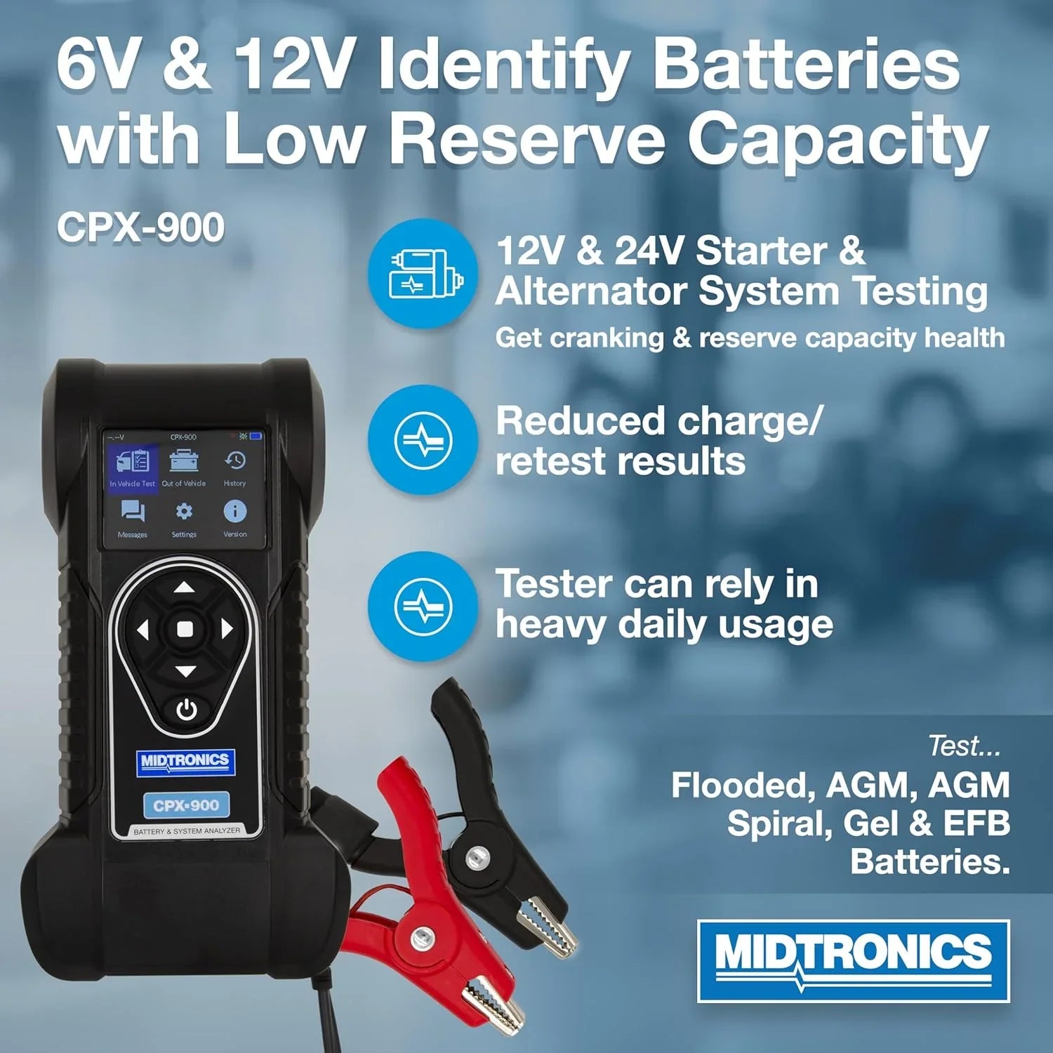 Batteries - 6V and 12V Automotive Battery and Electrical System Analyzer Using Conductance Profiling-CPX-900-Identify - Featuring Low Reserve Capacity