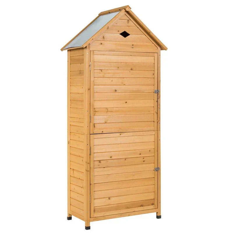 Storage Cabinet - 63 Wood Outdoor Storage Shed Lockable Garden Tools, Featuring 5 Shelves - Galvanized Sheet Roof