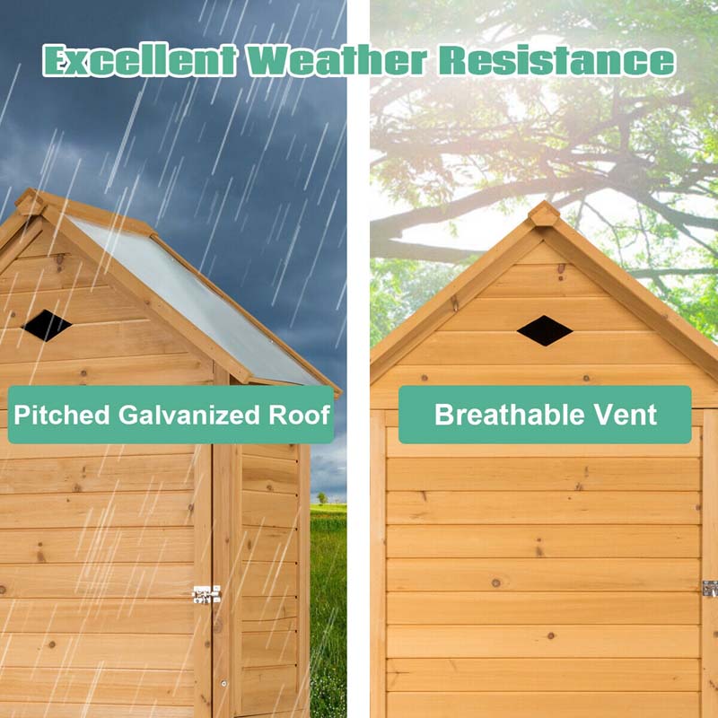 Storage Cabinet - 63 Wood Outdoor Storage Shed Lockable Garden Tools, Featuring 5 Shelves - Galvanized Sheet Roof