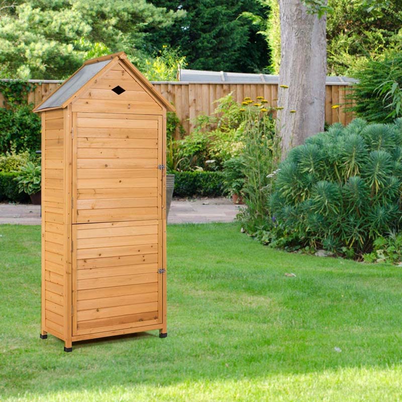 Storage Cabinet - 63 Wood Outdoor Storage Shed Lockable Garden Tools, Featuring 5 Shelves - Galvanized Sheet Roof