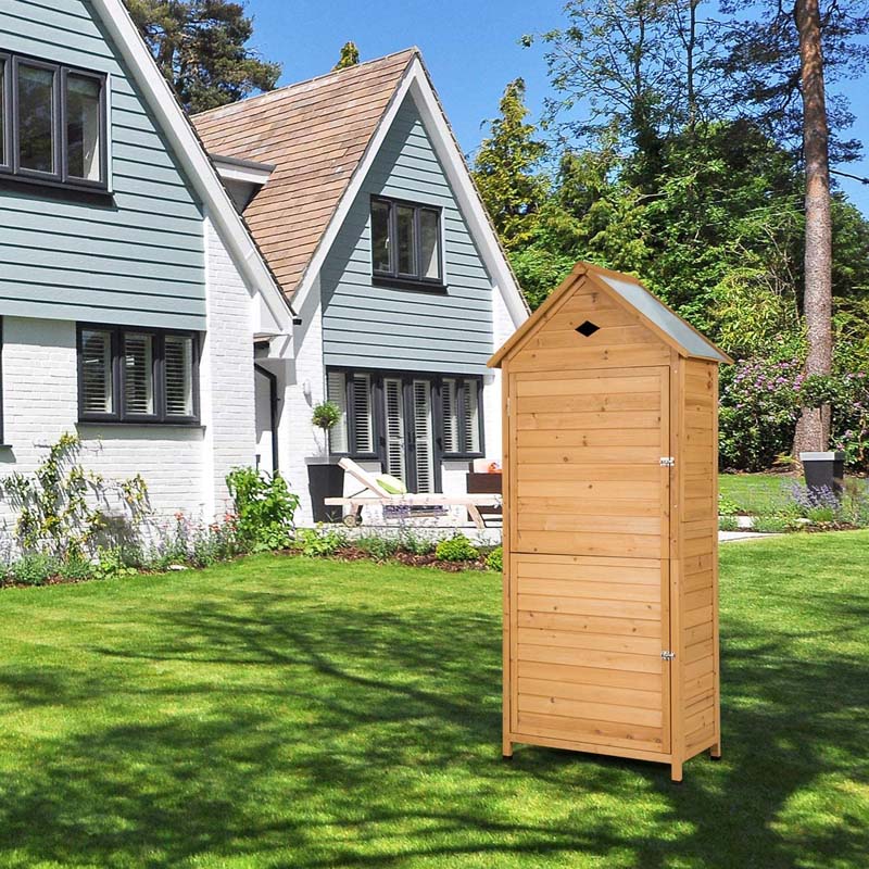 Storage Cabinet - 63 Wood Outdoor Storage Shed Lockable Garden Tools, Featuring 5 Shelves - Galvanized Sheet Roof