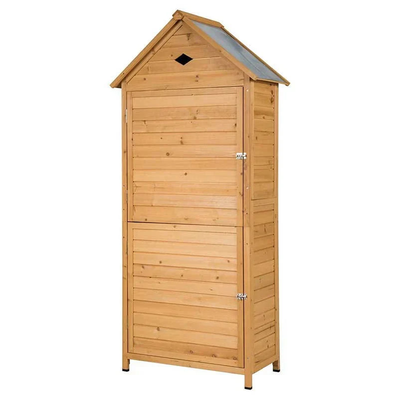 Storage Cabinet - 63 Wood Outdoor Storage Shed Lockable Garden Tools, Featuring 5 Shelves - Galvanized Sheet Roof