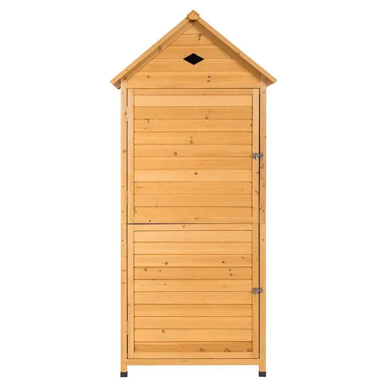 Storage Cabinet - 63 Wood Outdoor Storage Shed Lockable Garden Tools, Featuring 5 Shelves - Galvanized Sheet Roof
