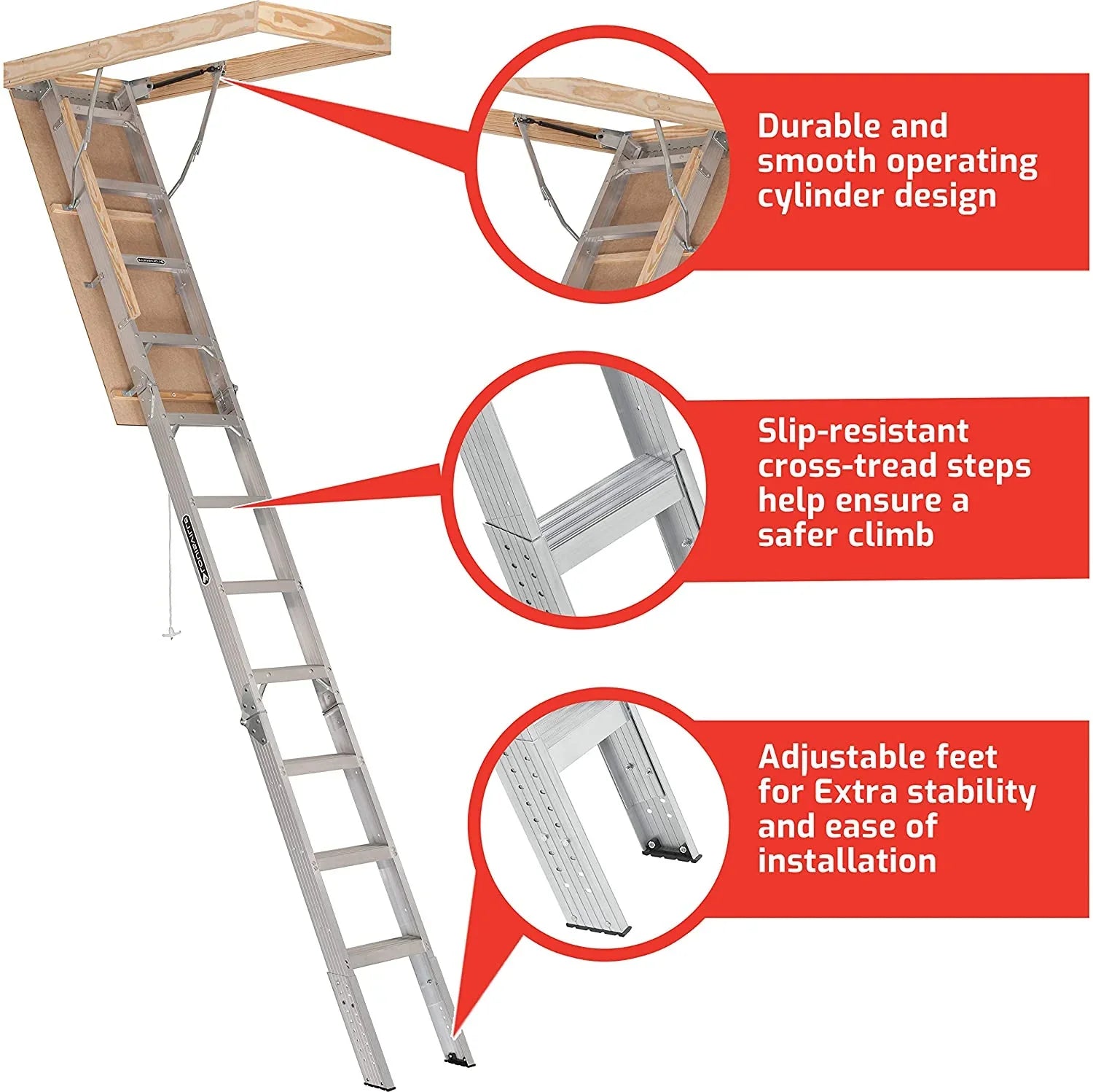 25-1/2 by 54-Inch Elite, Featuring 7'8′′-10-Foot Ceiling Height, 375-Pound Capacity, Type IAA, AA2510, Aluminum Ladder, Attic, X Rough Opening, Silver
