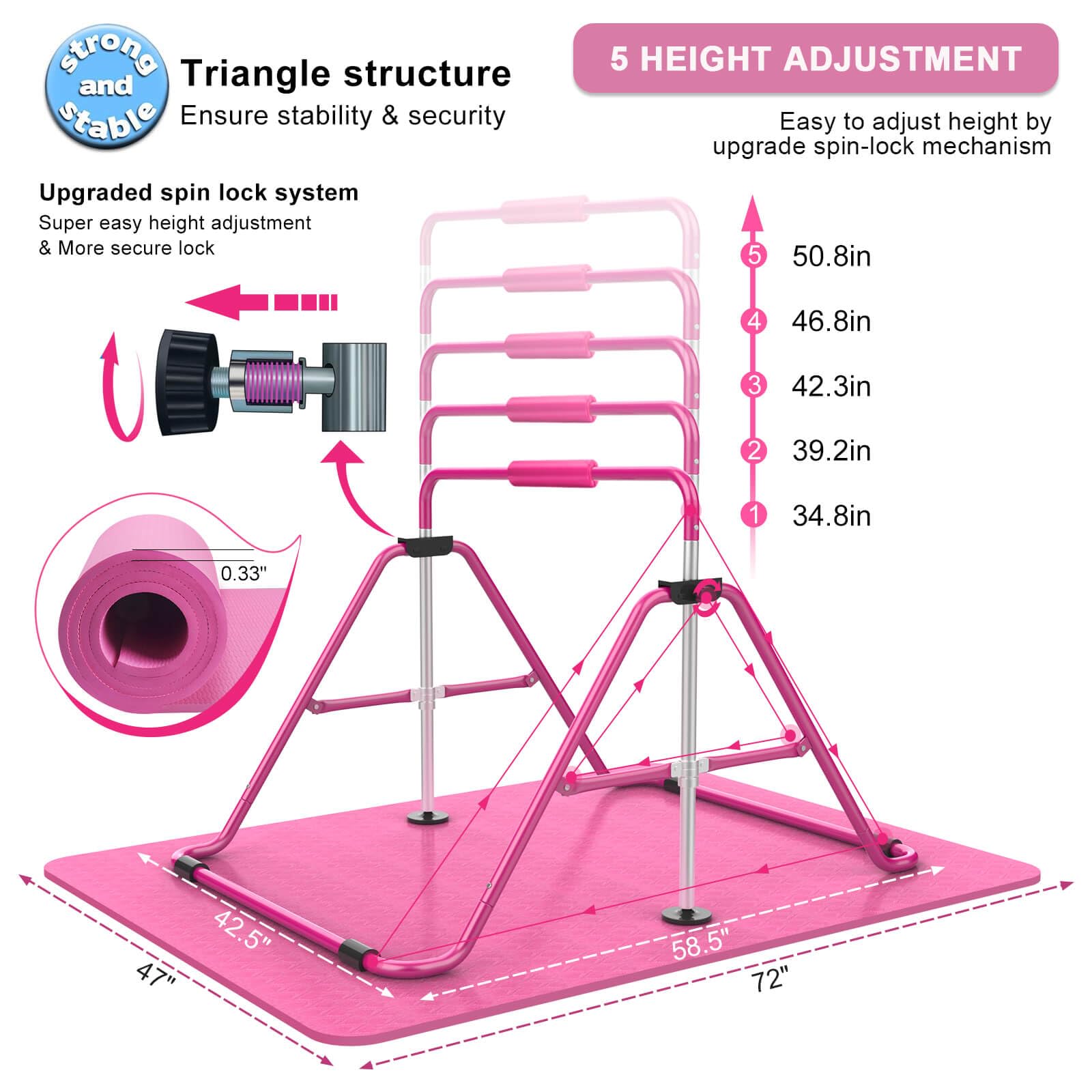 Regulowany Gymnastics Horizontal Bars