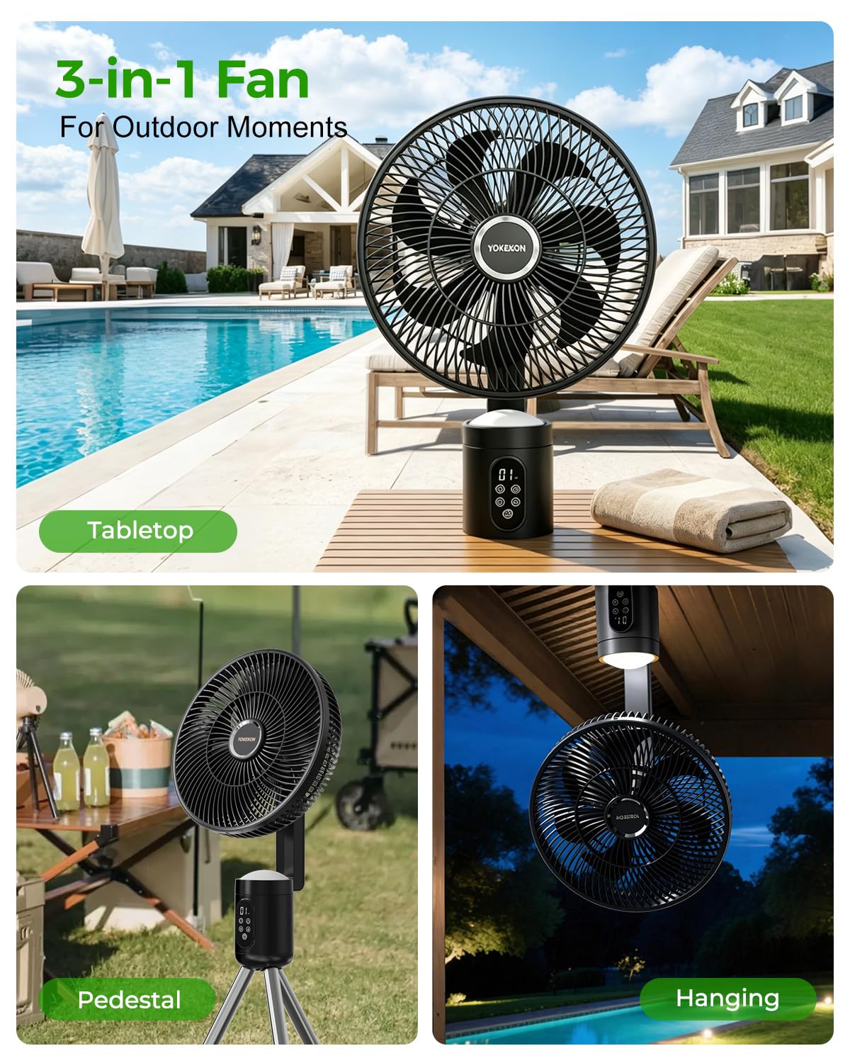Bezprzewodowy zewnętrzny wentylator z światło zdalny, 12 Oscillating