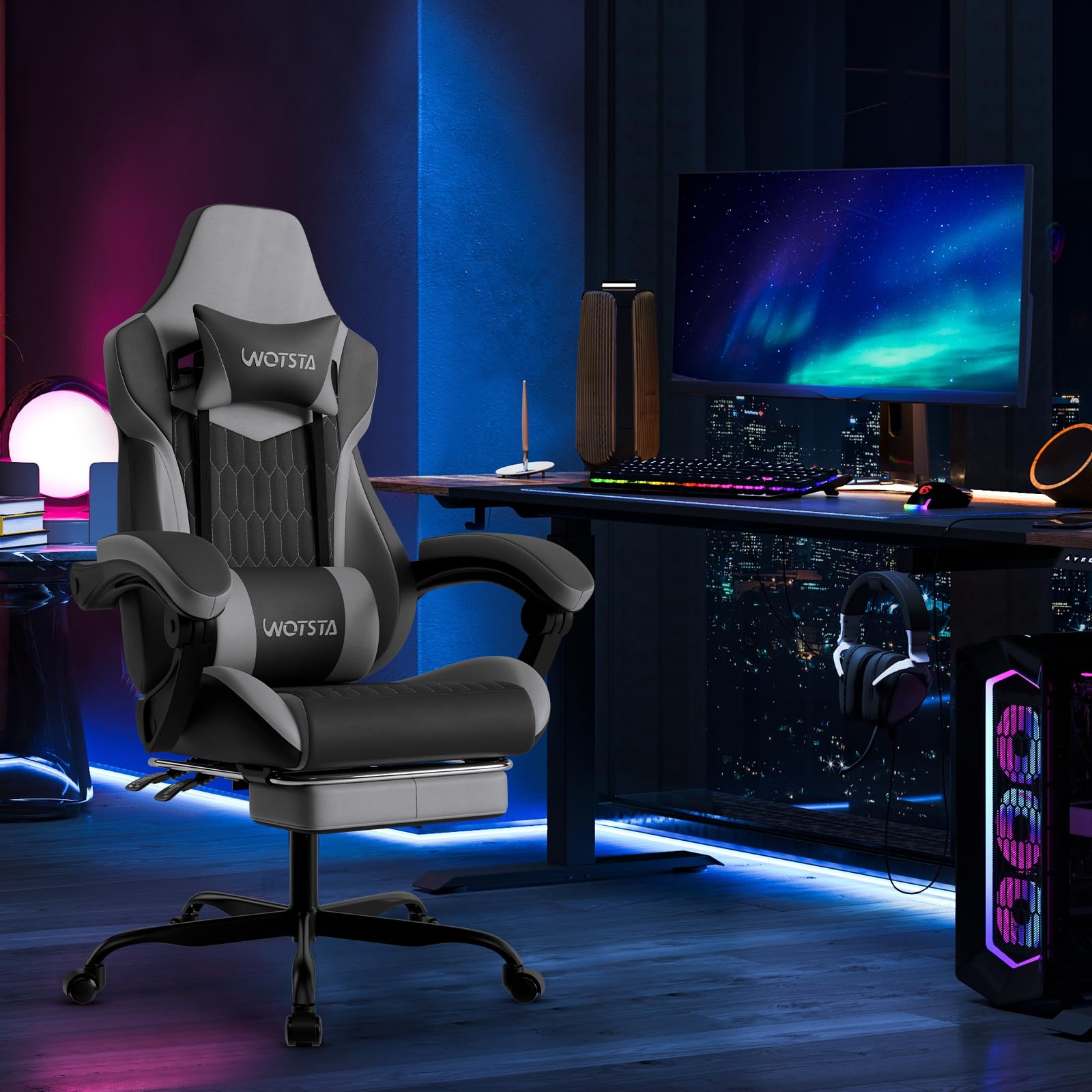 Ergonomiczny Racing Style Wotsta fotel gamingowy z Footrest