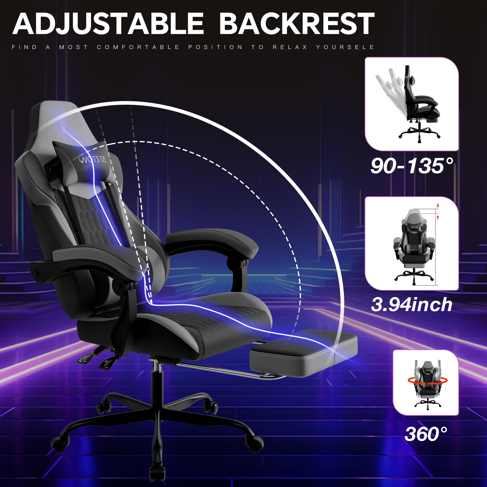 Ergonomiczny Racing Style Wotsta fotel gamingowy z Footrest