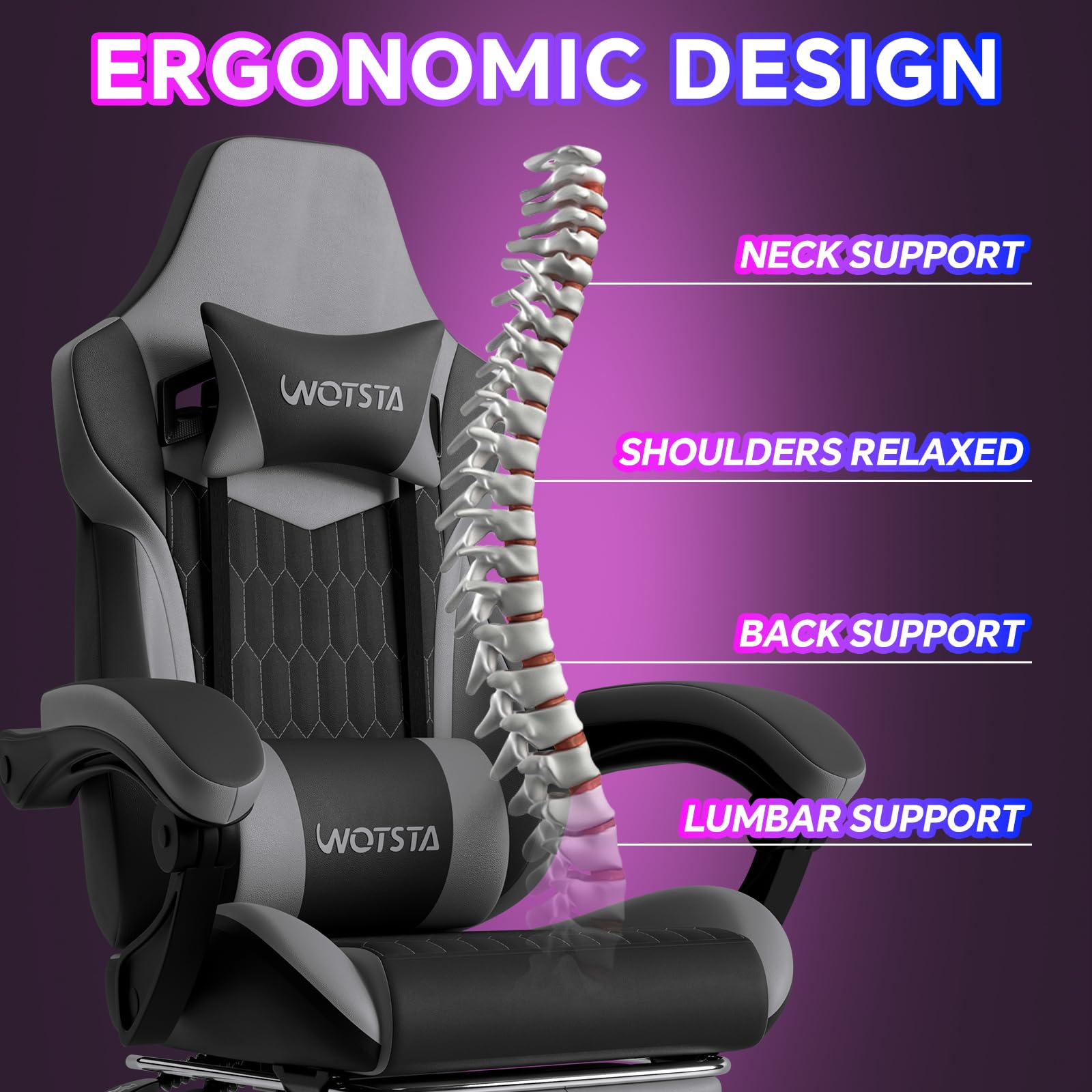 Ergonomiczny Racing Style Wotsta fotel gamingowy z Footrest