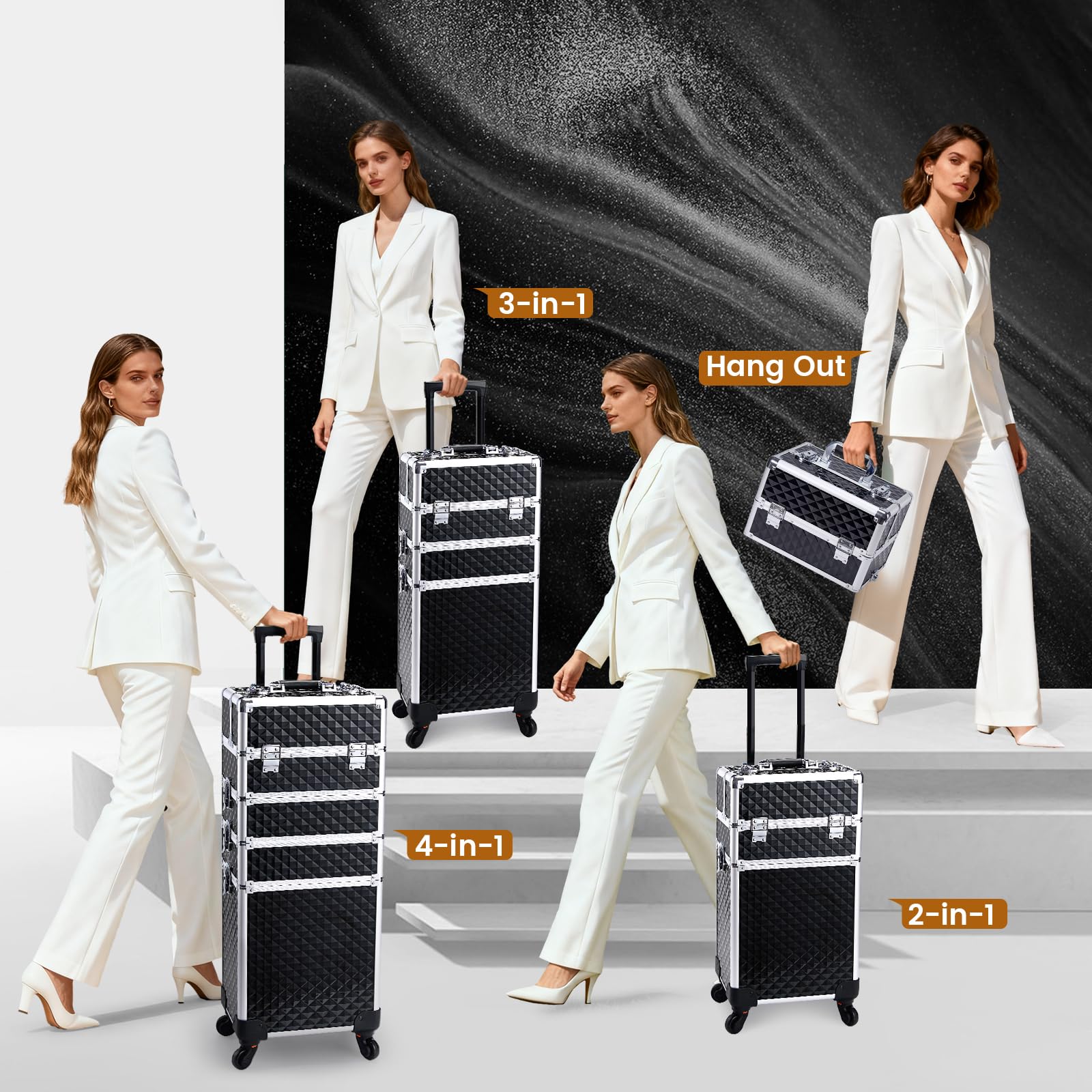 Na kółkach Makeup etui, 4 w 1 duży Organizer on koła