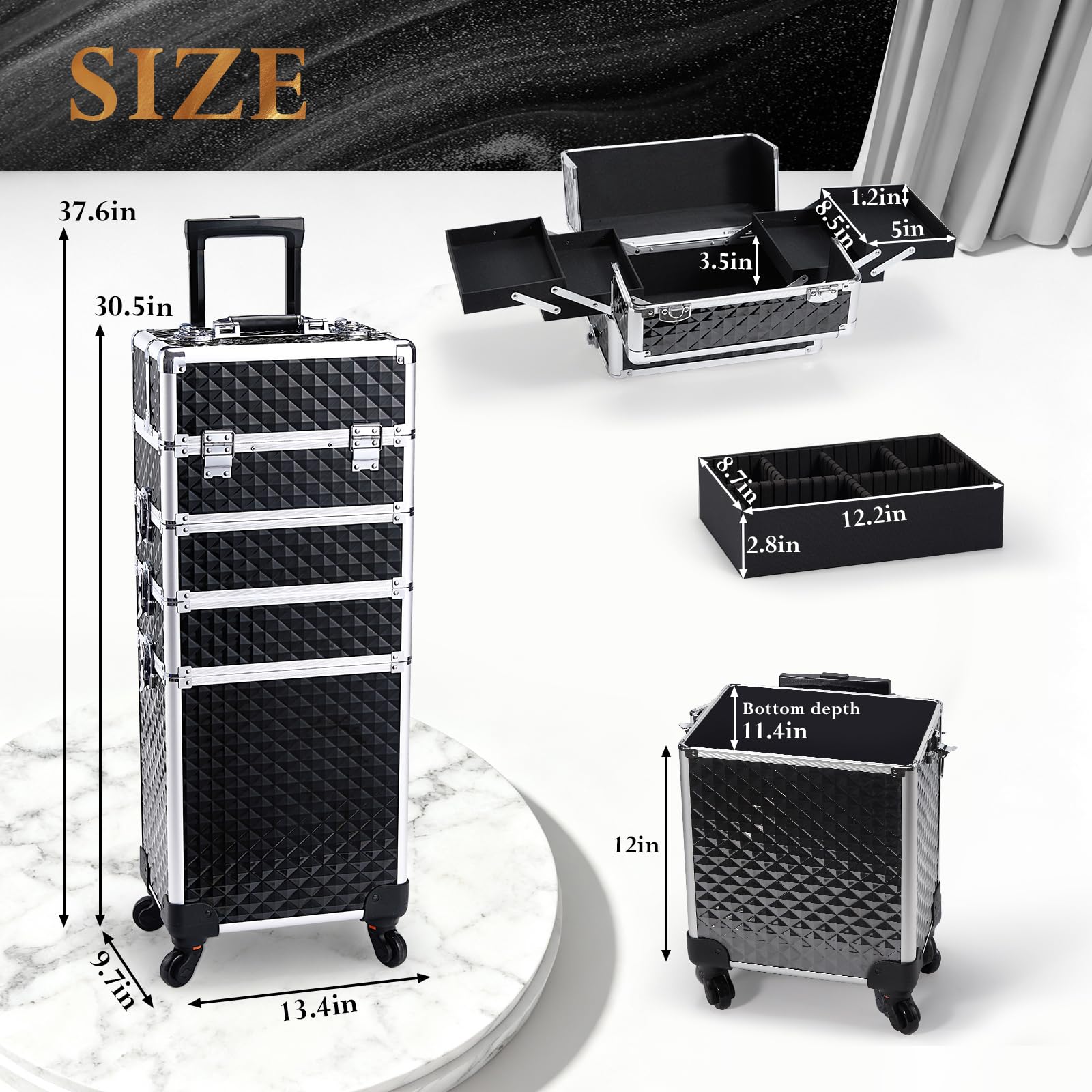 Na kółkach Makeup etui, 4 w 1 duży Organizer on koła