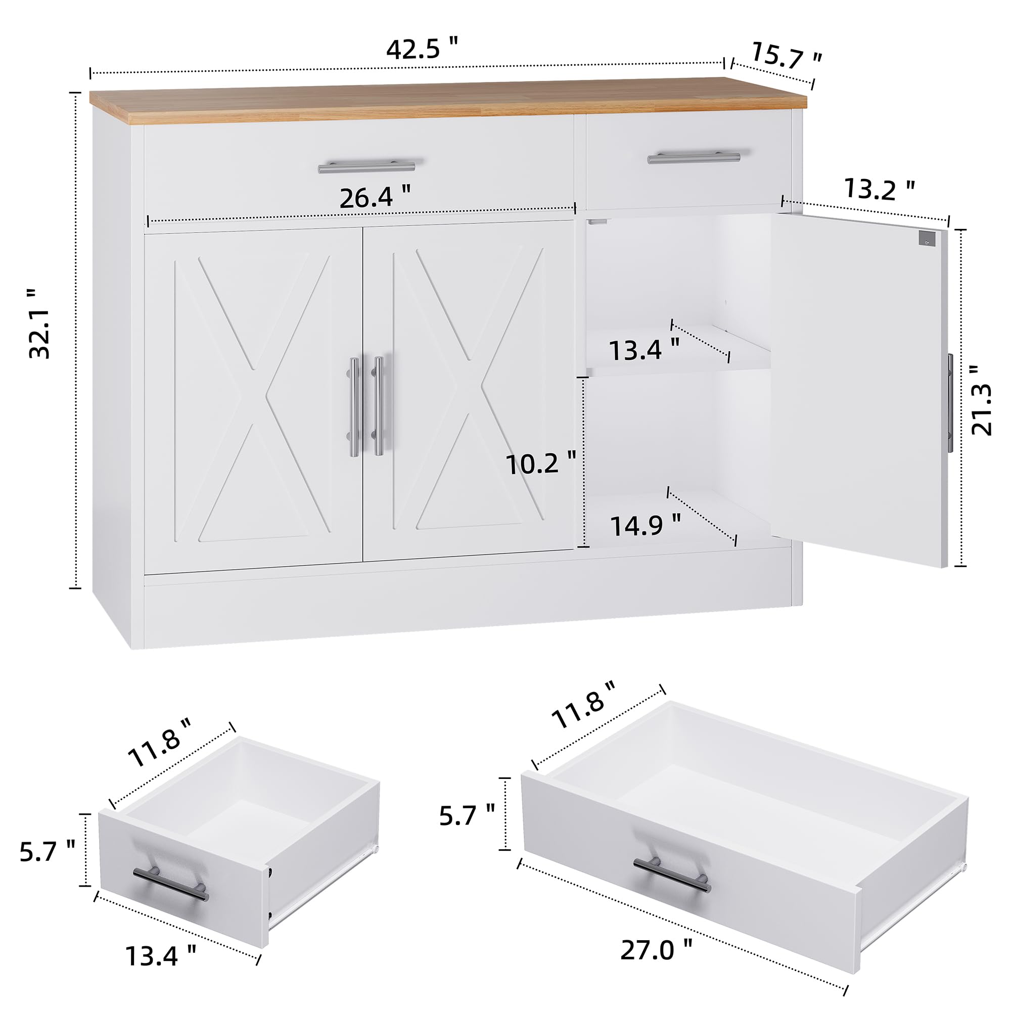 Nowoczesny Farmhouse Buffet szafka z 3 Doors
