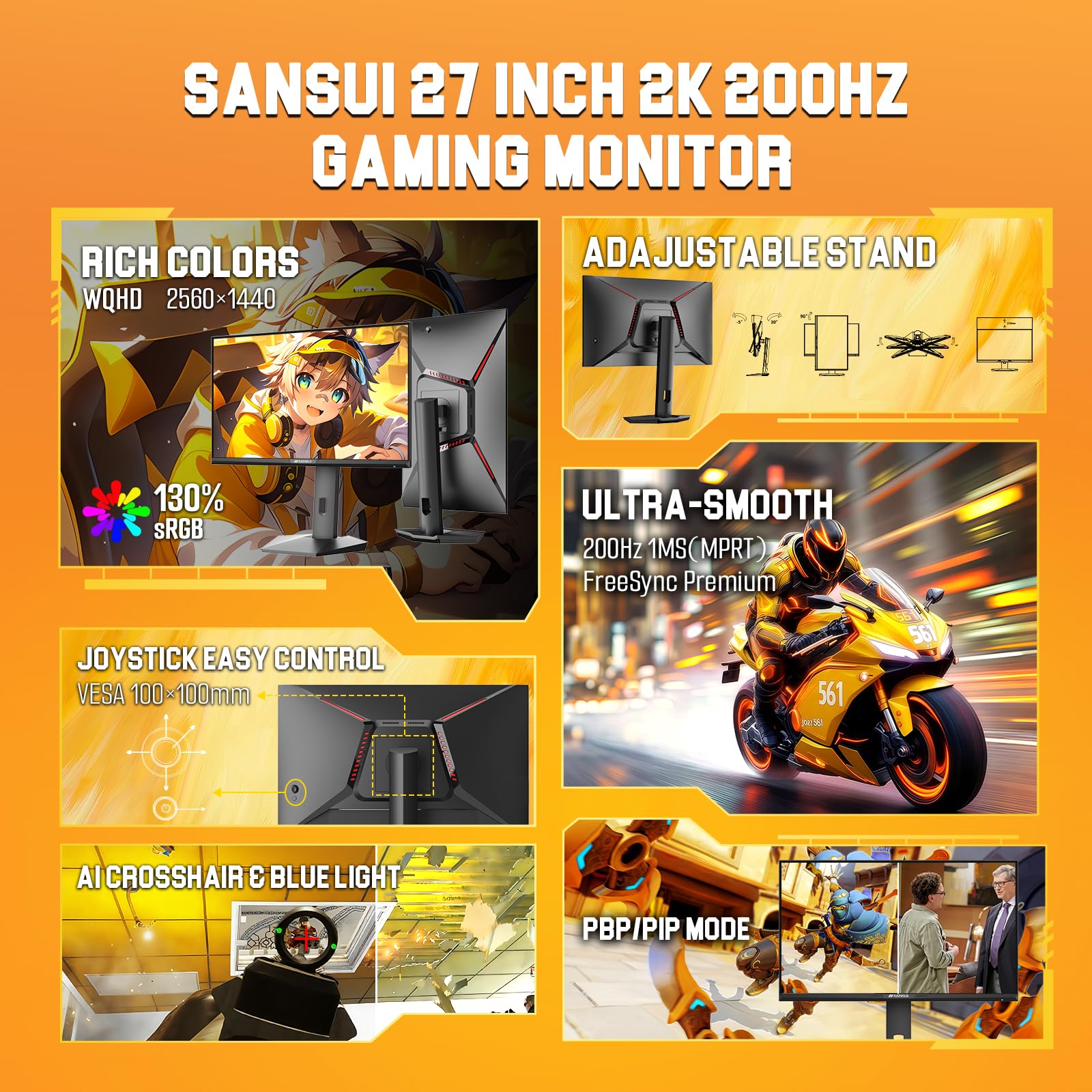Gamingowy monitor, 27 WQHD, 1440p 200Hz z Hdr